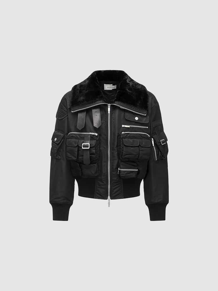 MULTIPOCKET CARGO JACKET WITH LEATHER TRIM
