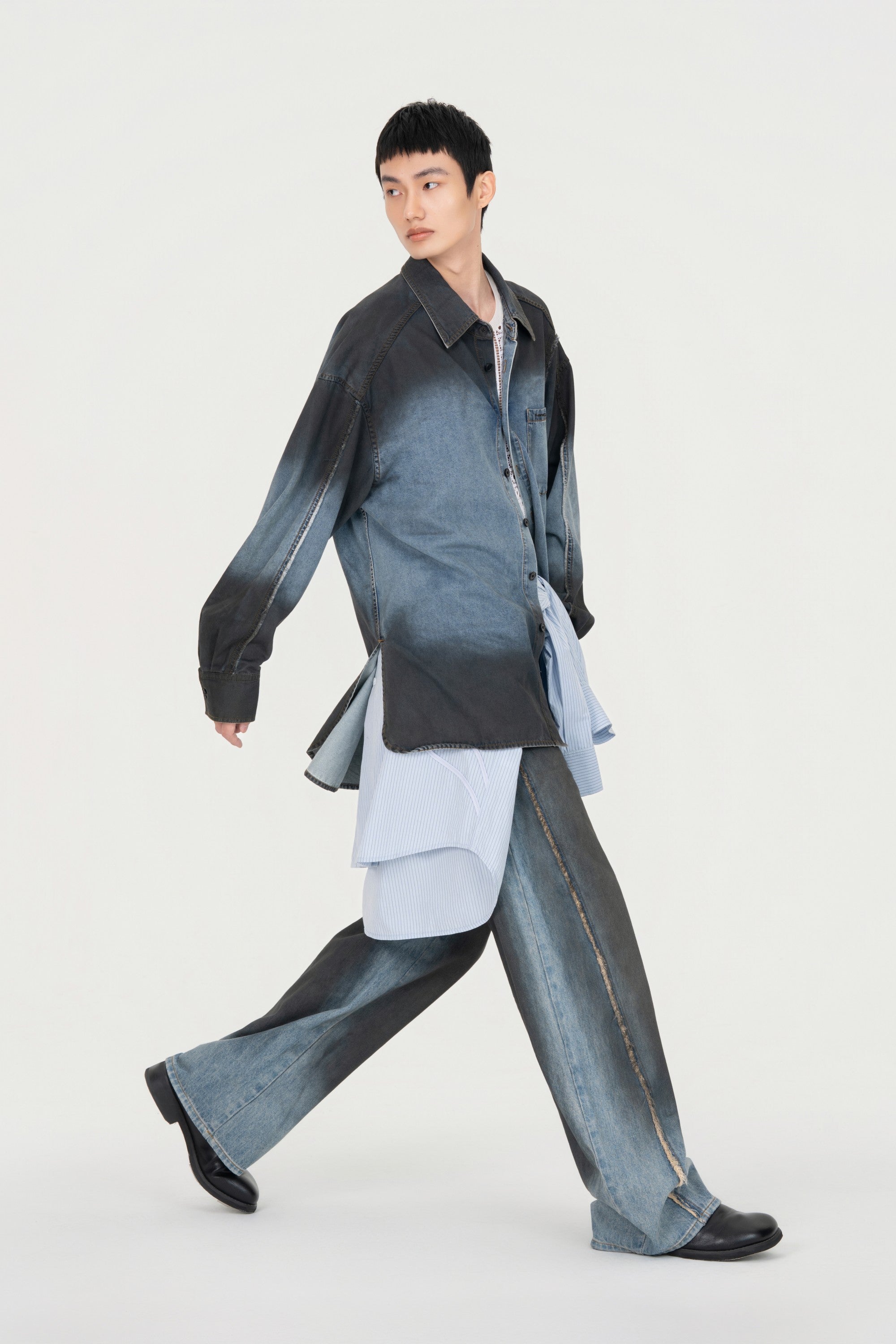 INDIGO GRADIENT DENIM SHIRT – Feng Chen Wang