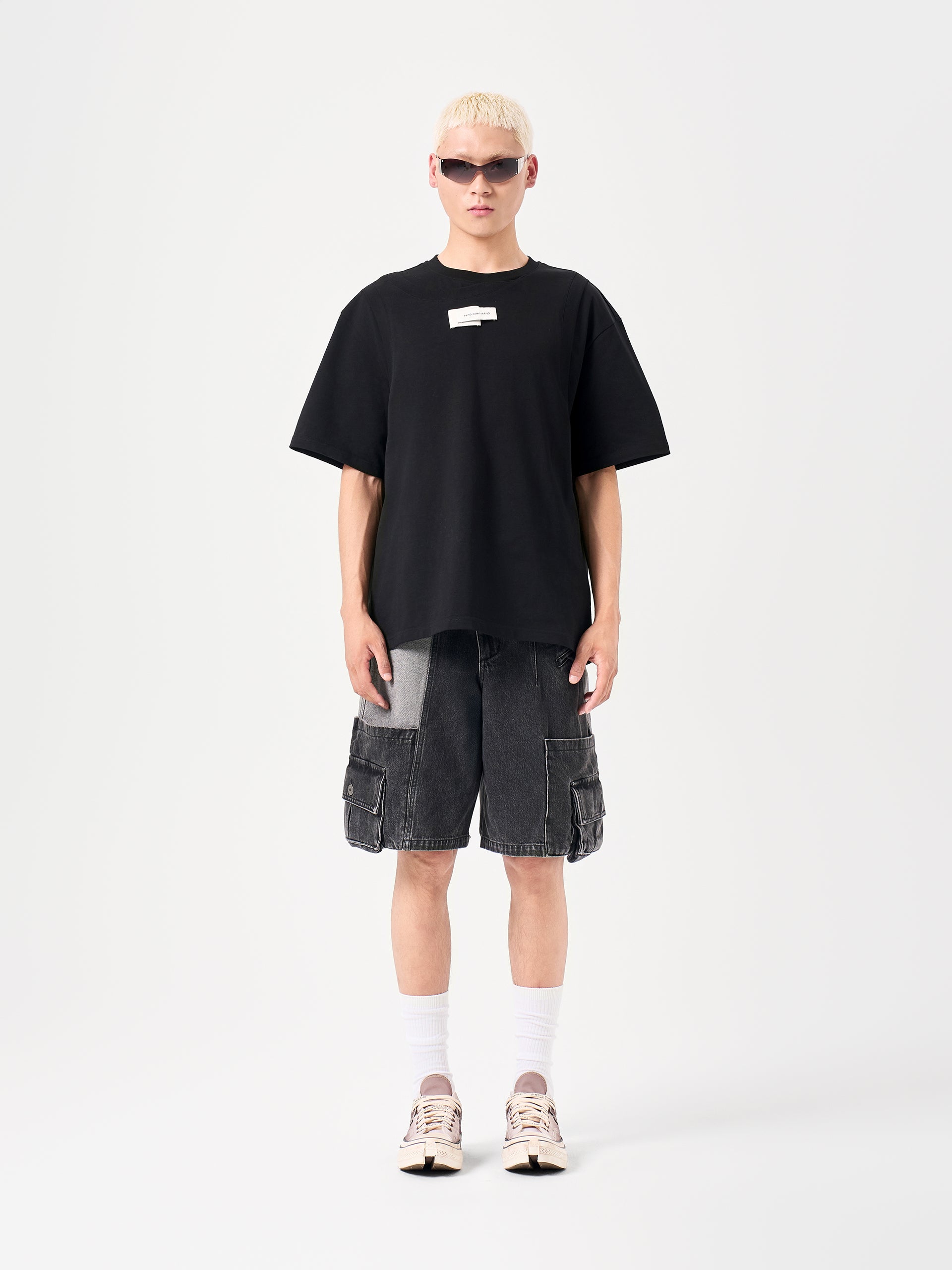 BLACK 2-IN-1 DECONSTRUCTED SHORT-SLEEVE TEE