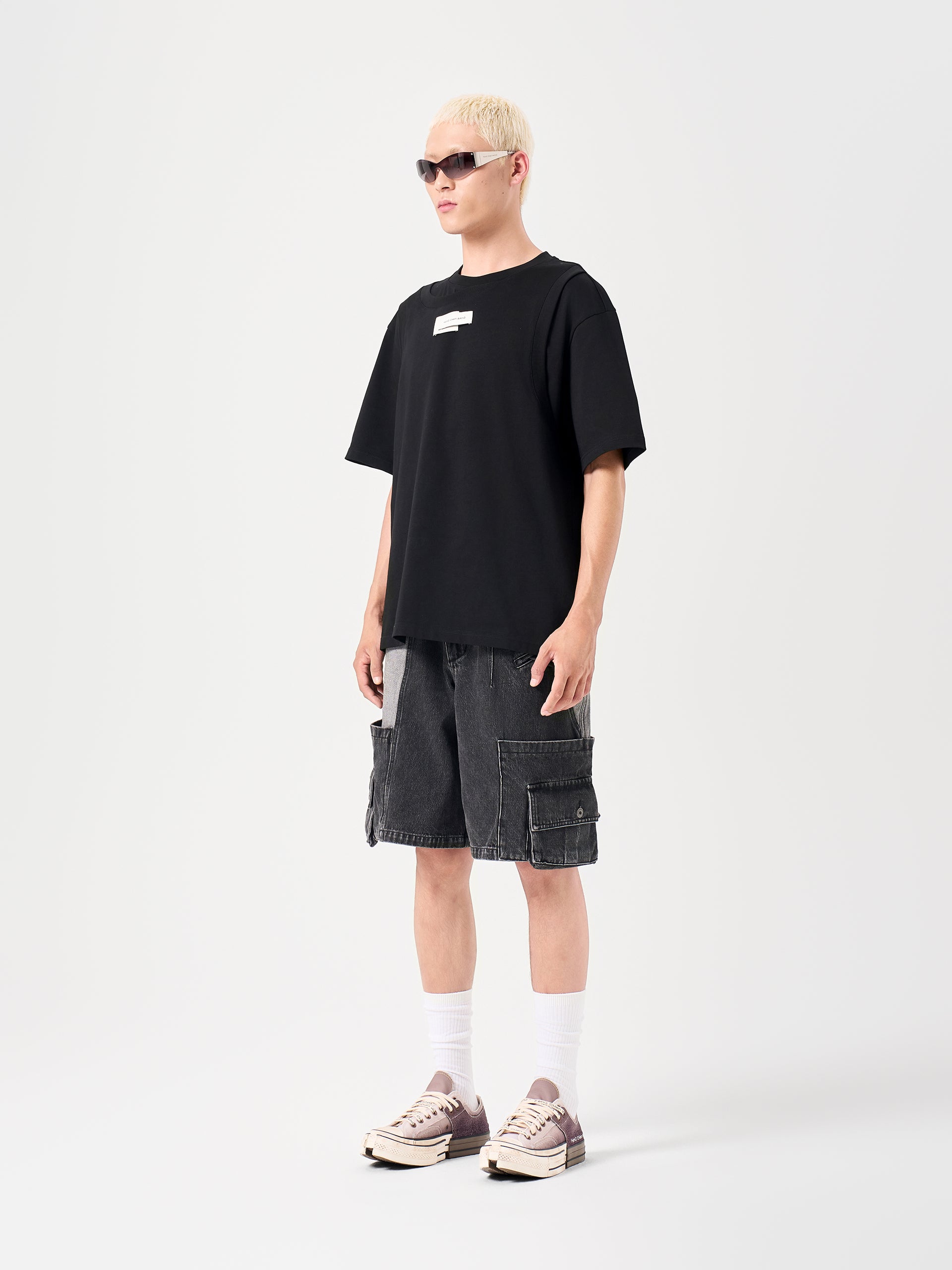 BLACK 2-IN-1 DECONSTRUCTED SHORT-SLEEVE TEE