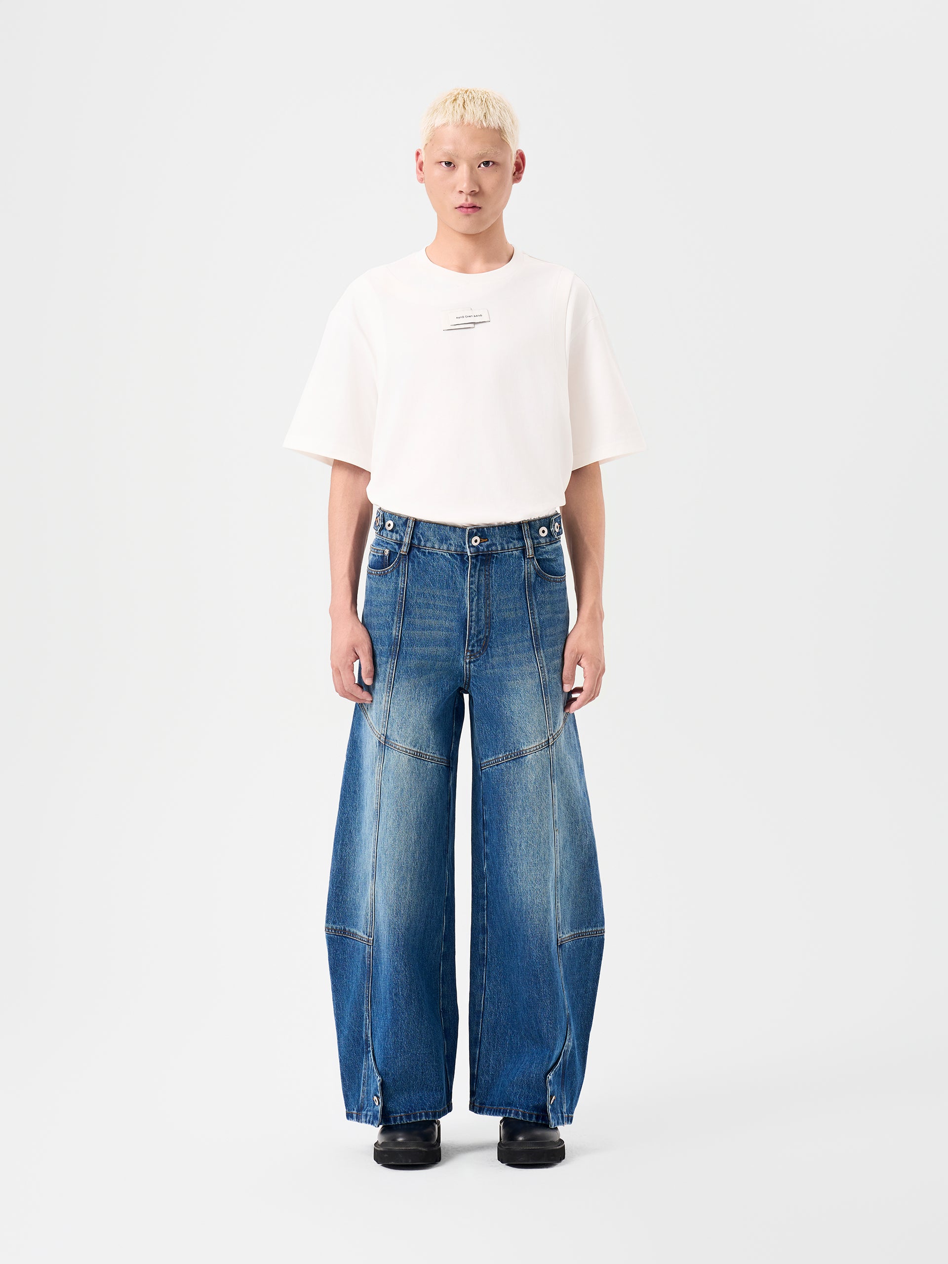 BLUE DECONSTRUCTED STITCH DENIM JEANS