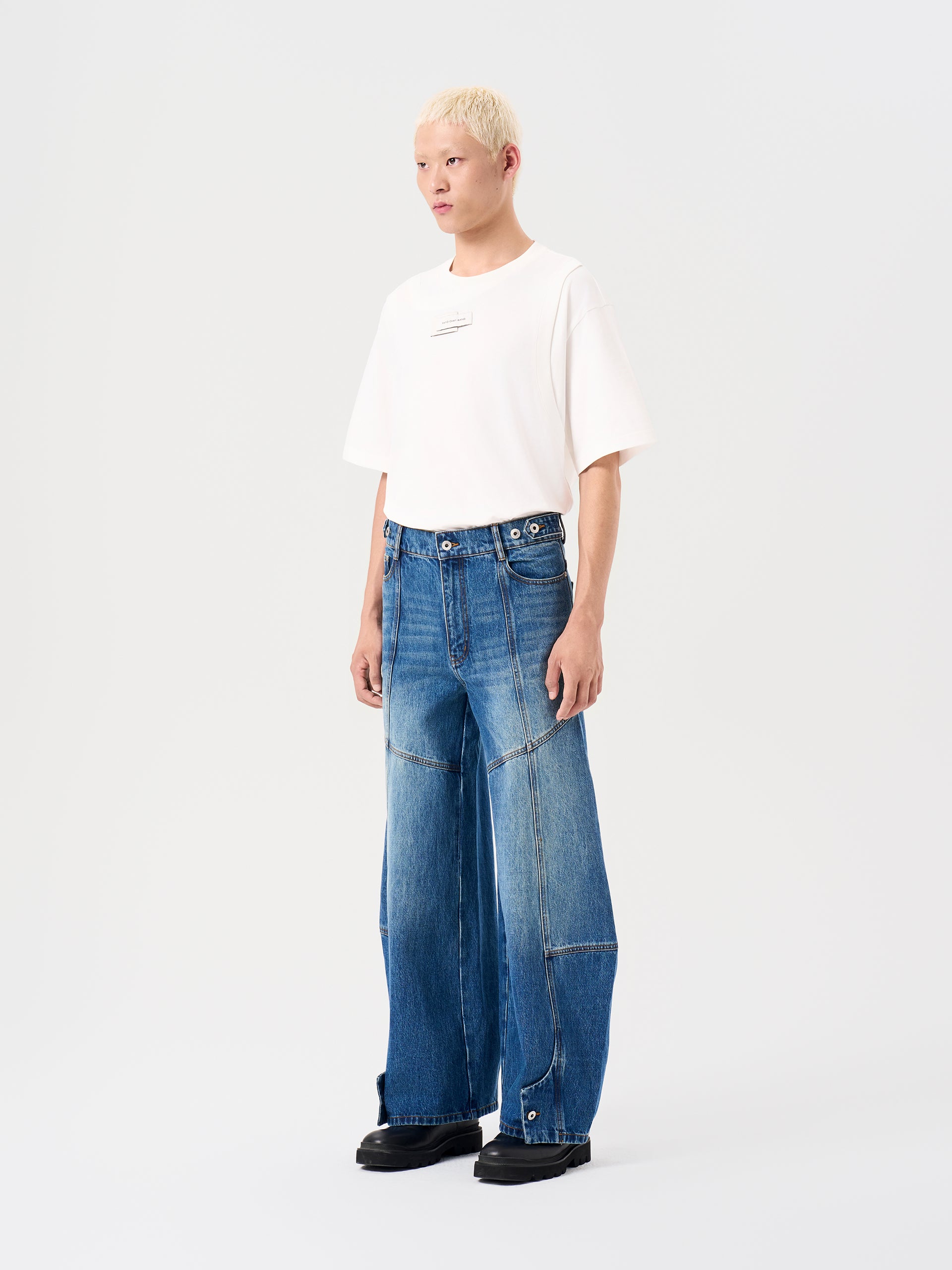 BLUE DECONSTRUCTED STITCH DENIM JEANS
