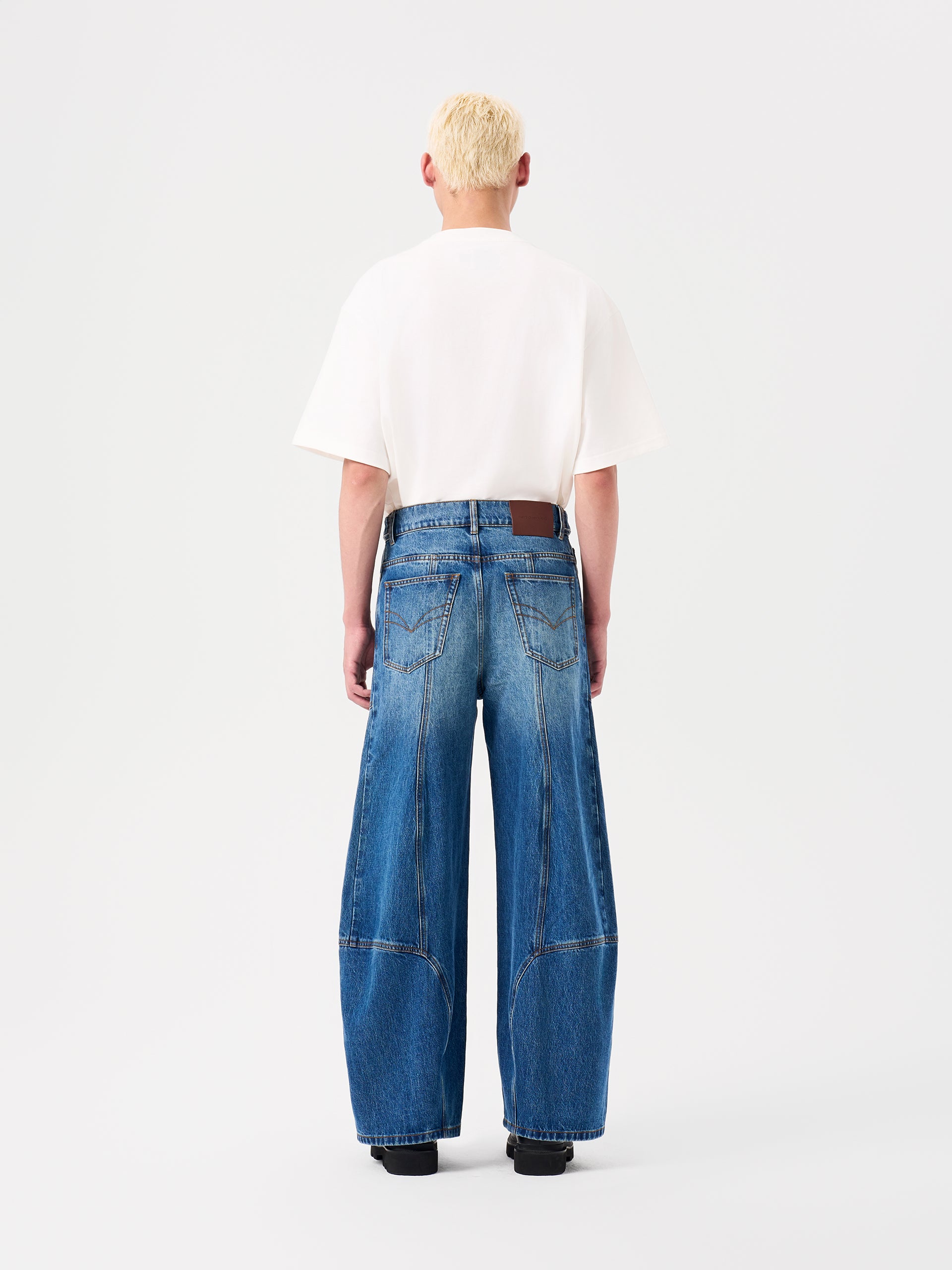 BLUE DECONSTRUCTED STITCH DENIM JEANS