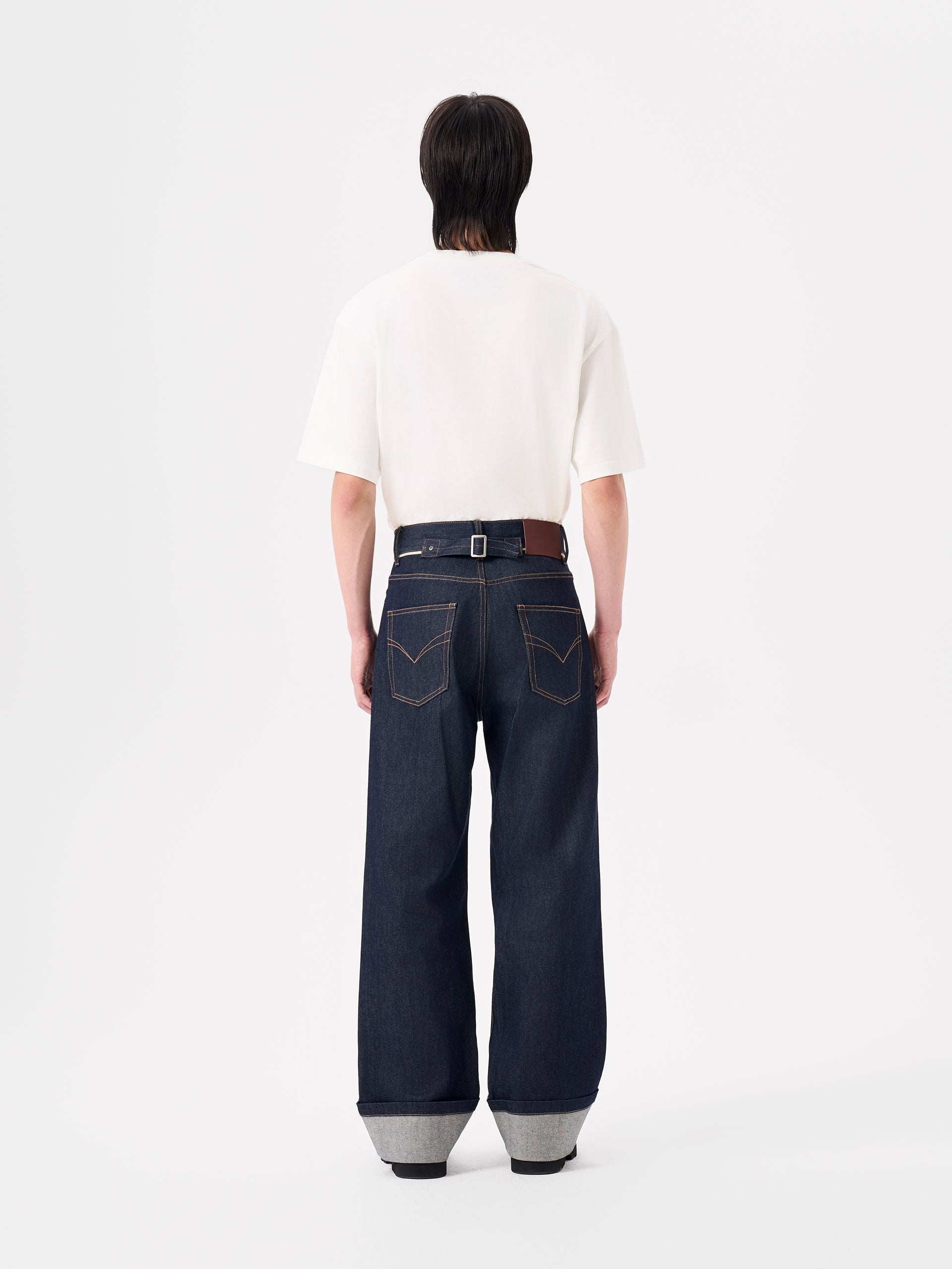 NAVY BLUE CUFFED STRAIGHT-LEG JEANS