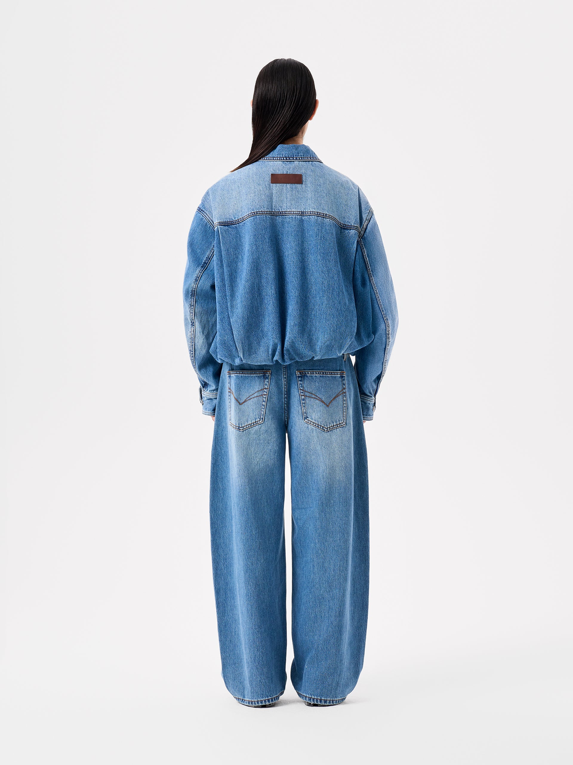 BLUE DECONSTRUCTED PLACKET DENIM JACKET
