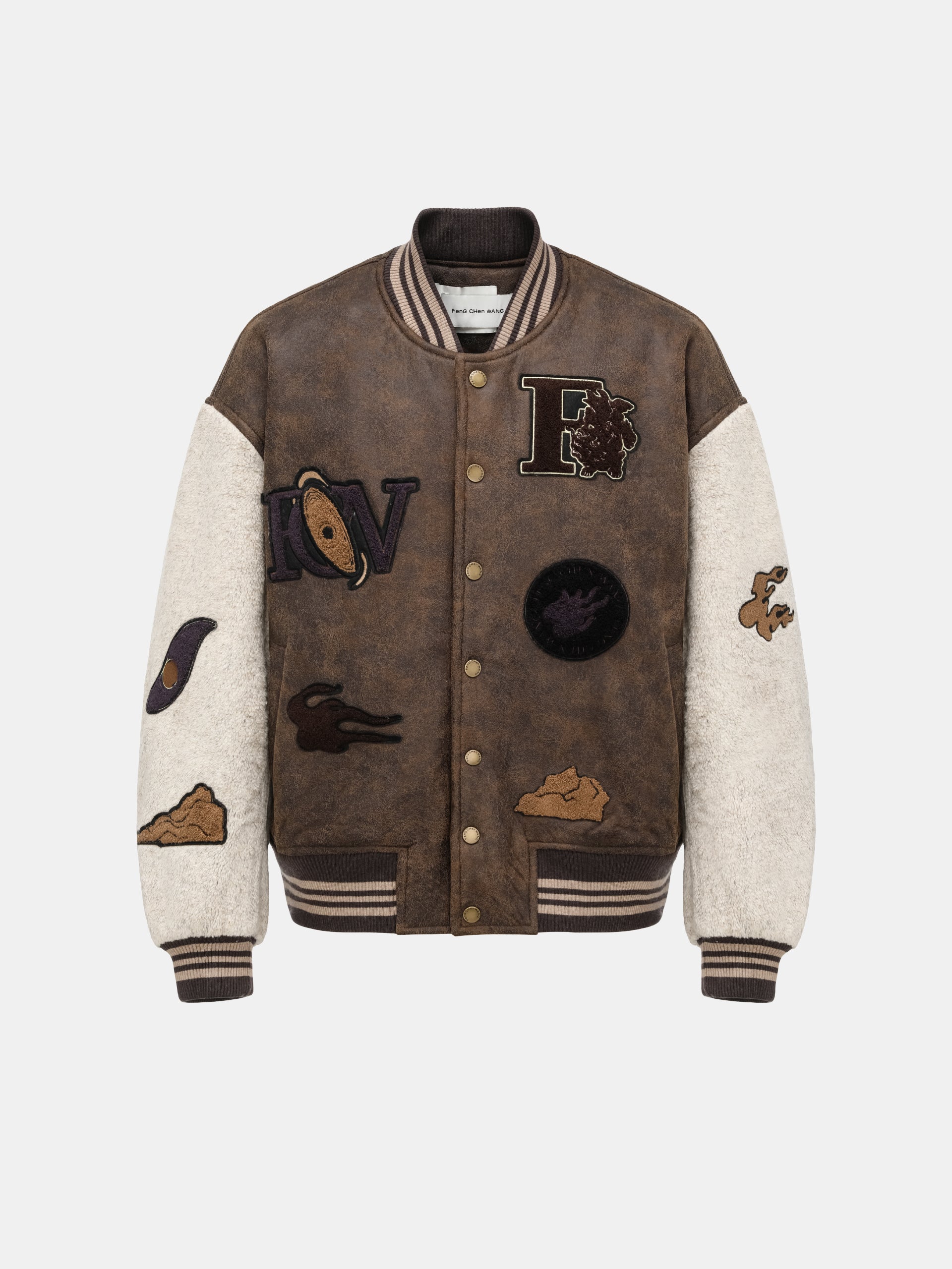 BOMBER SHEARLING JACKET WITH BADGE PATCHES