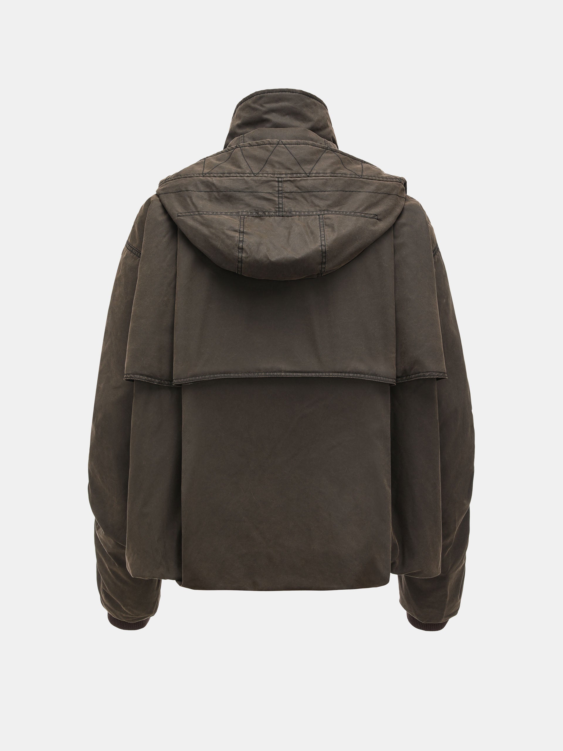 BROWN WASHED NYLON PUFFER JACKET