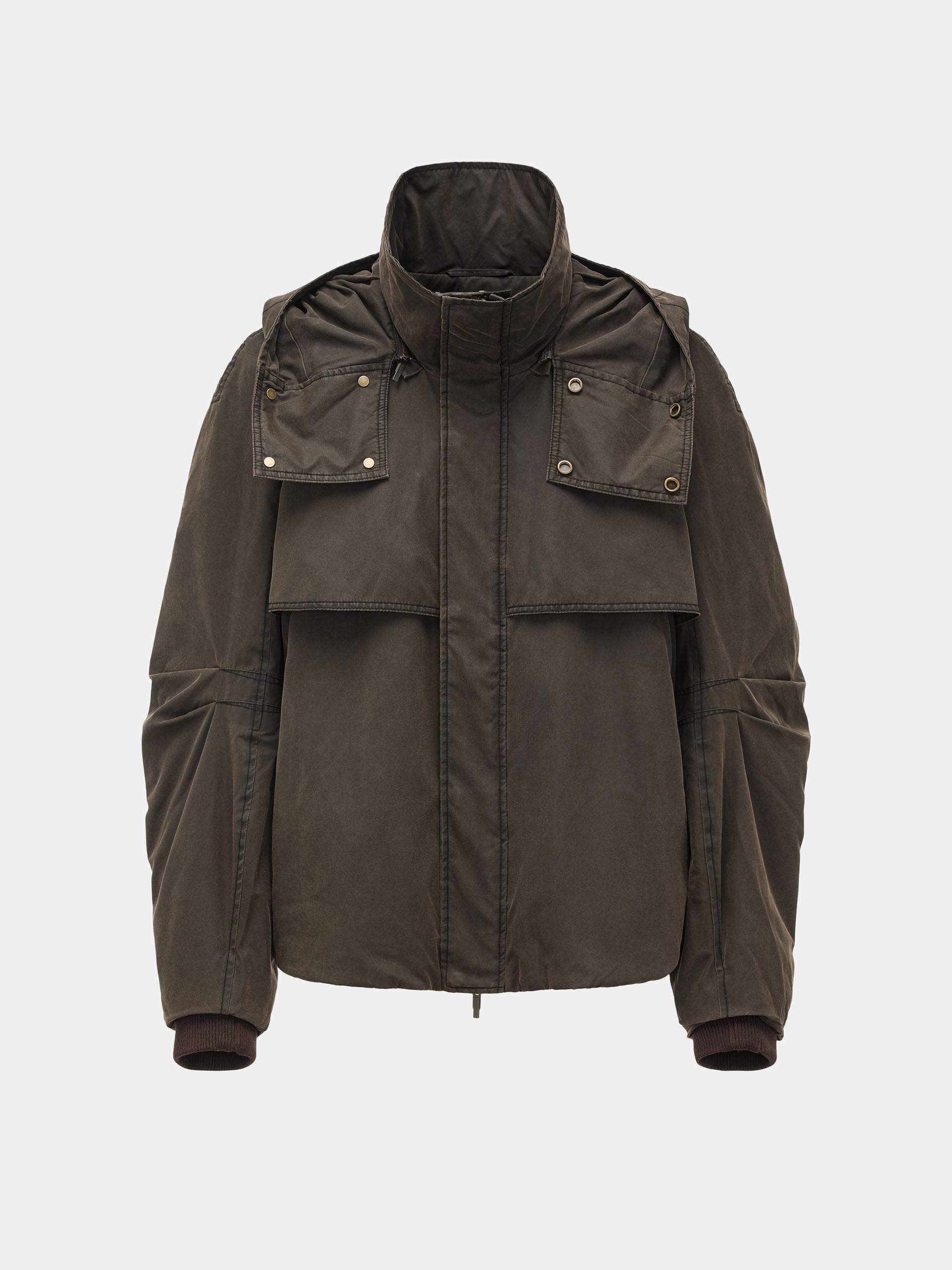 BROWN WASHED NYLON PUFFER JACKET