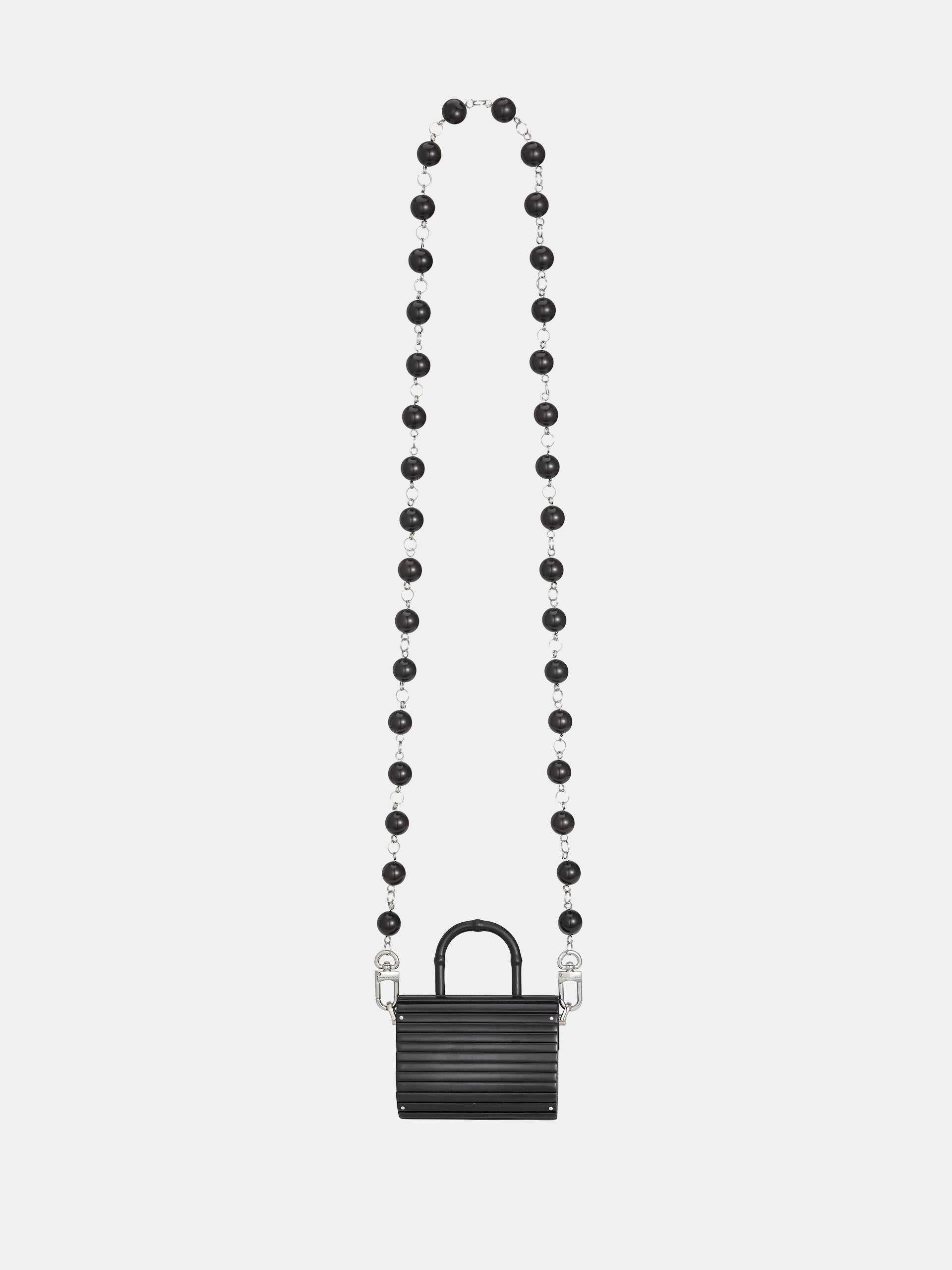 SMALL BLACK BRUSHED BAMBOO FLAP BAG WITH WOODEN BEAD STRAP