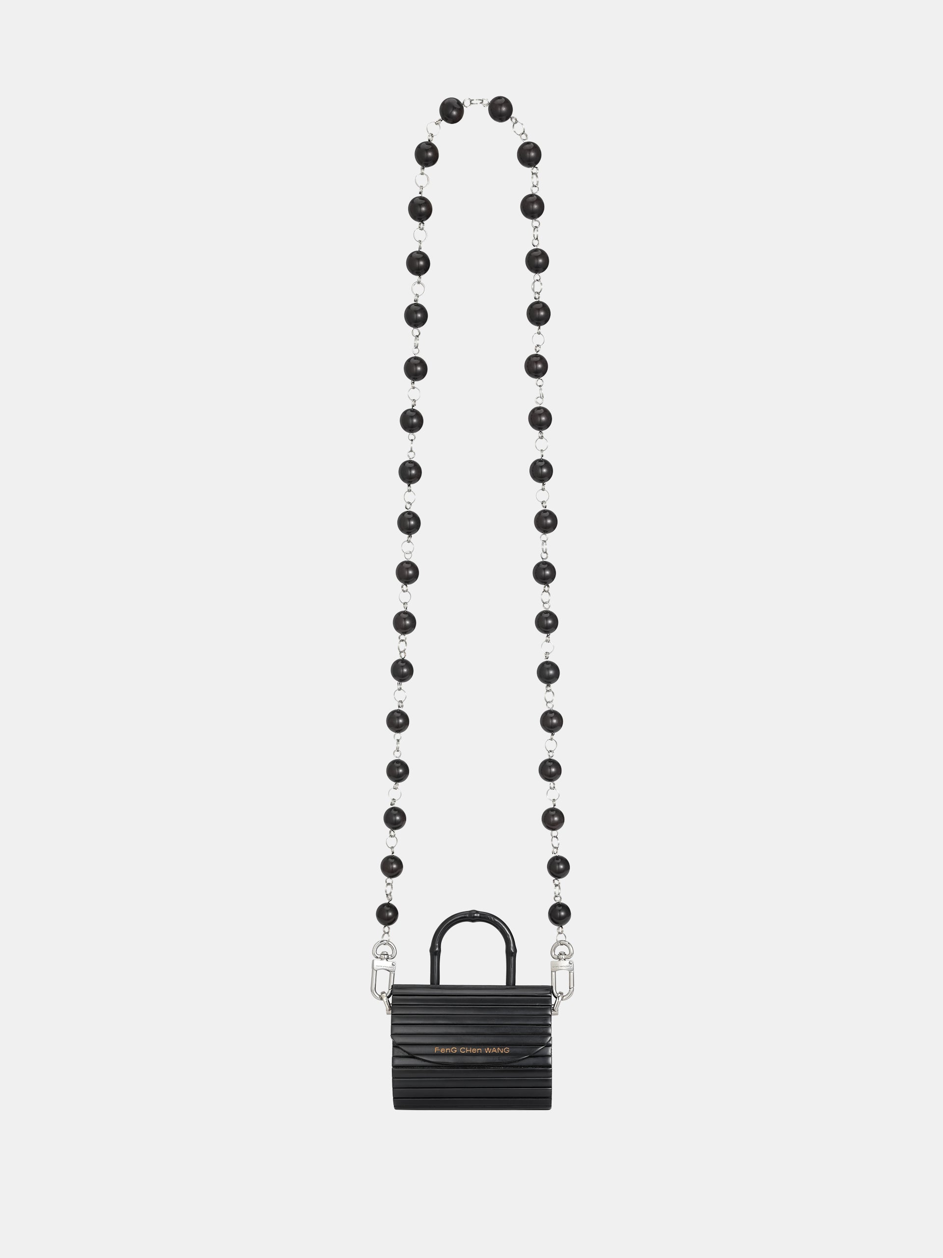 SMALL BLACK BRUSHED BAMBOO FLAP BAG WITH WOODEN BEAD STRAP