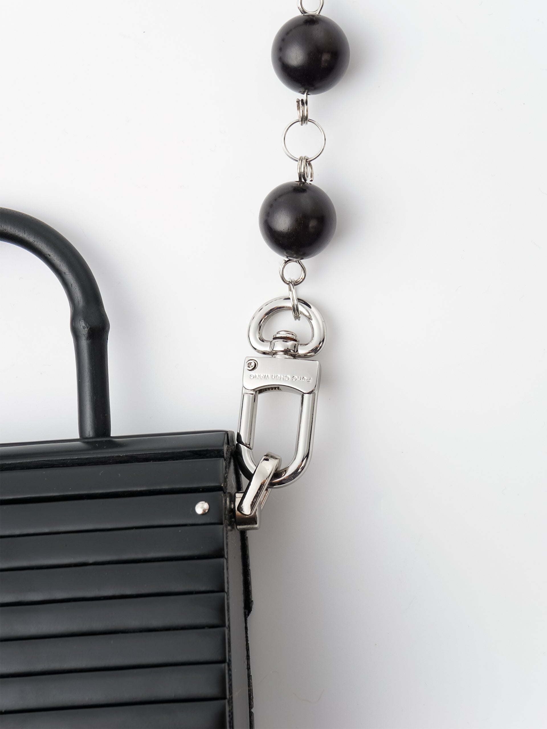 SMALL BLACK BRUSHED BAMBOO FLAP BAG WITH WOODEN BEAD STRAP