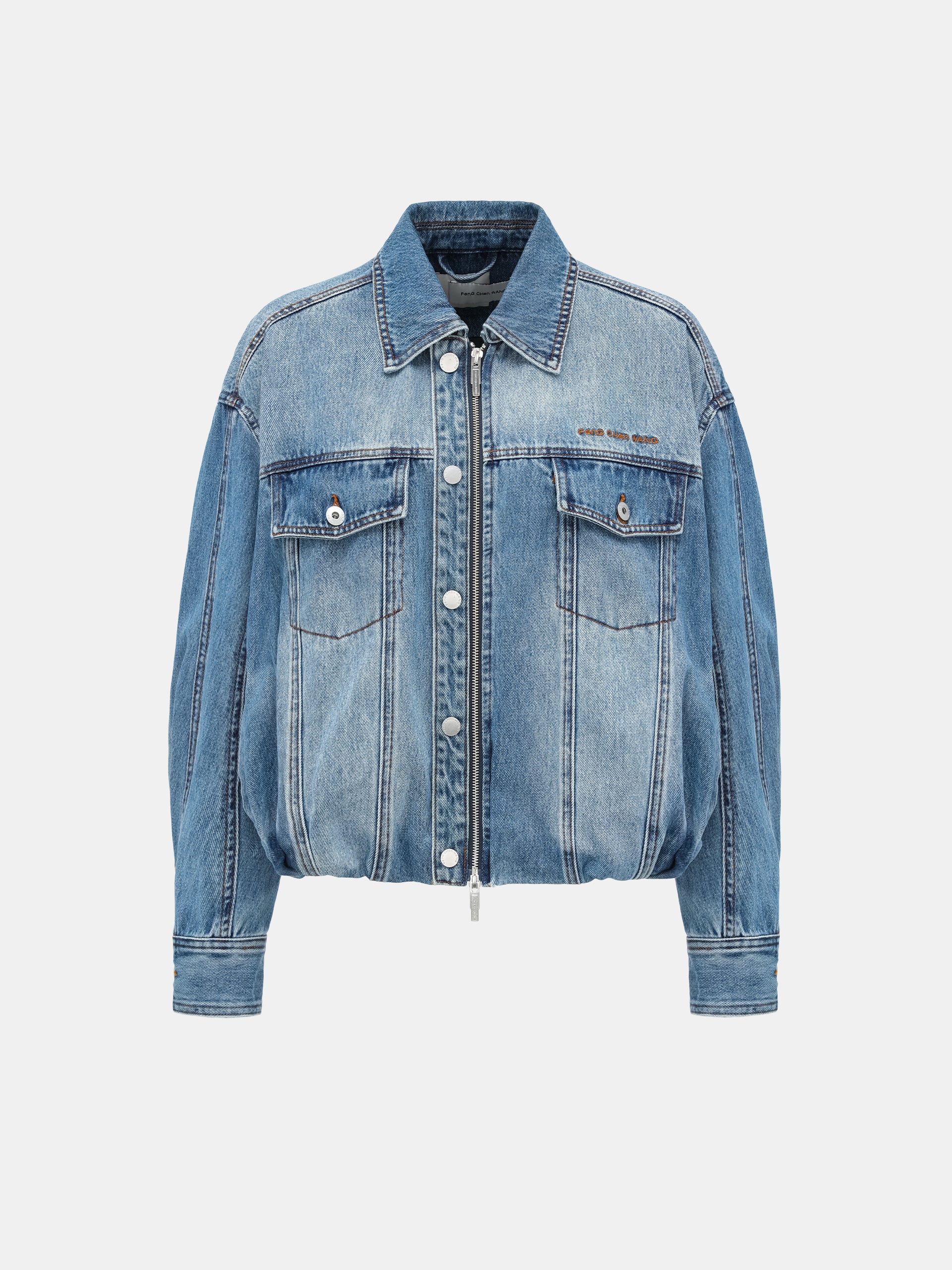 BLUE DECONSTRUCTED PLACKET DENIM JACKET