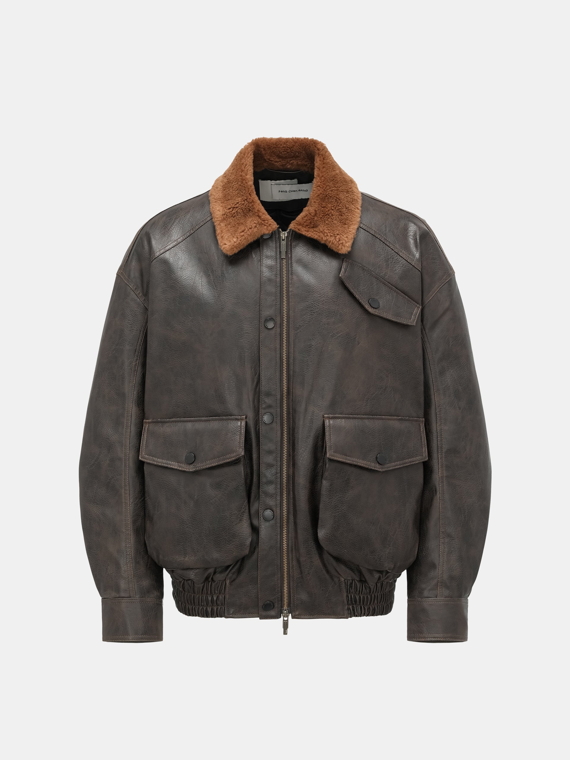 BROWN DECONSTRUCTED NOTCHED COLLAR PUFFER JACKET