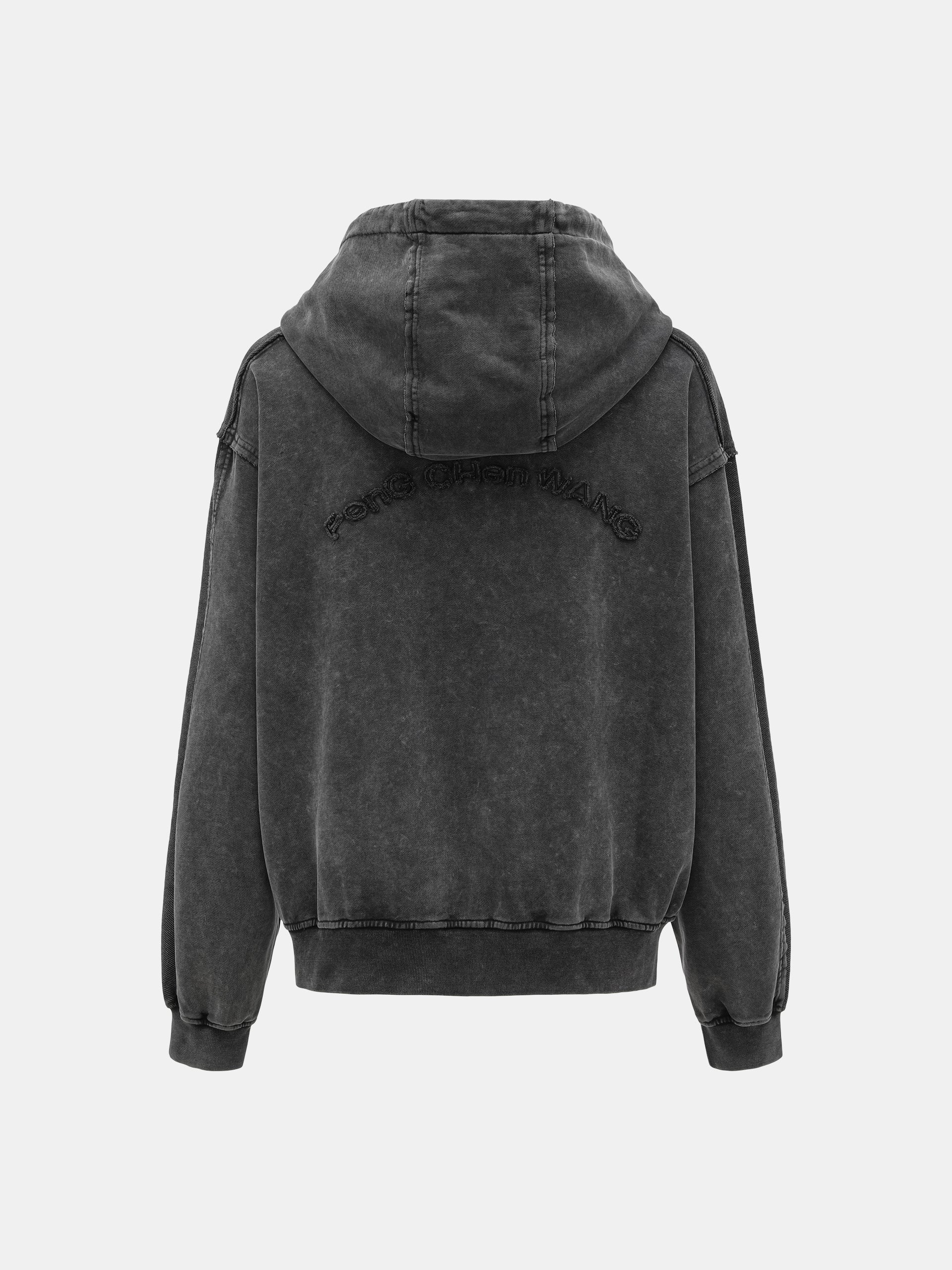 GREY WASHED DECONSTRUCTED ZIP-UP HOODIE