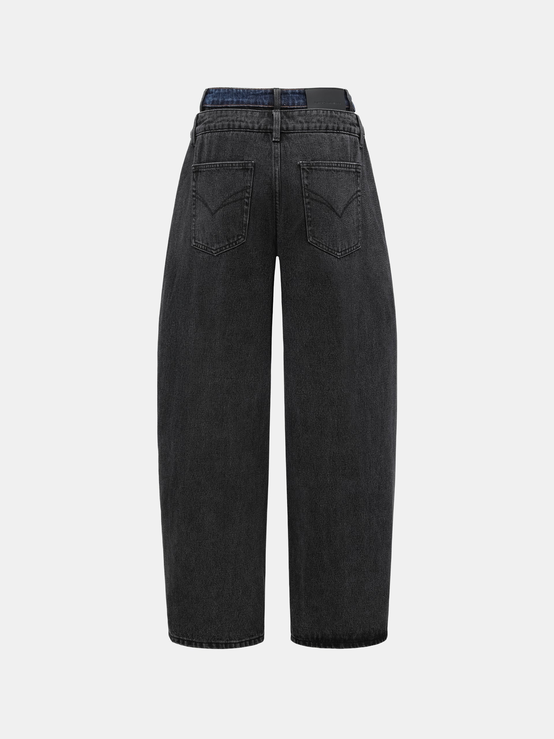 BLACK DOUBLE WAISTBAND CURVED SEAM JEANS
