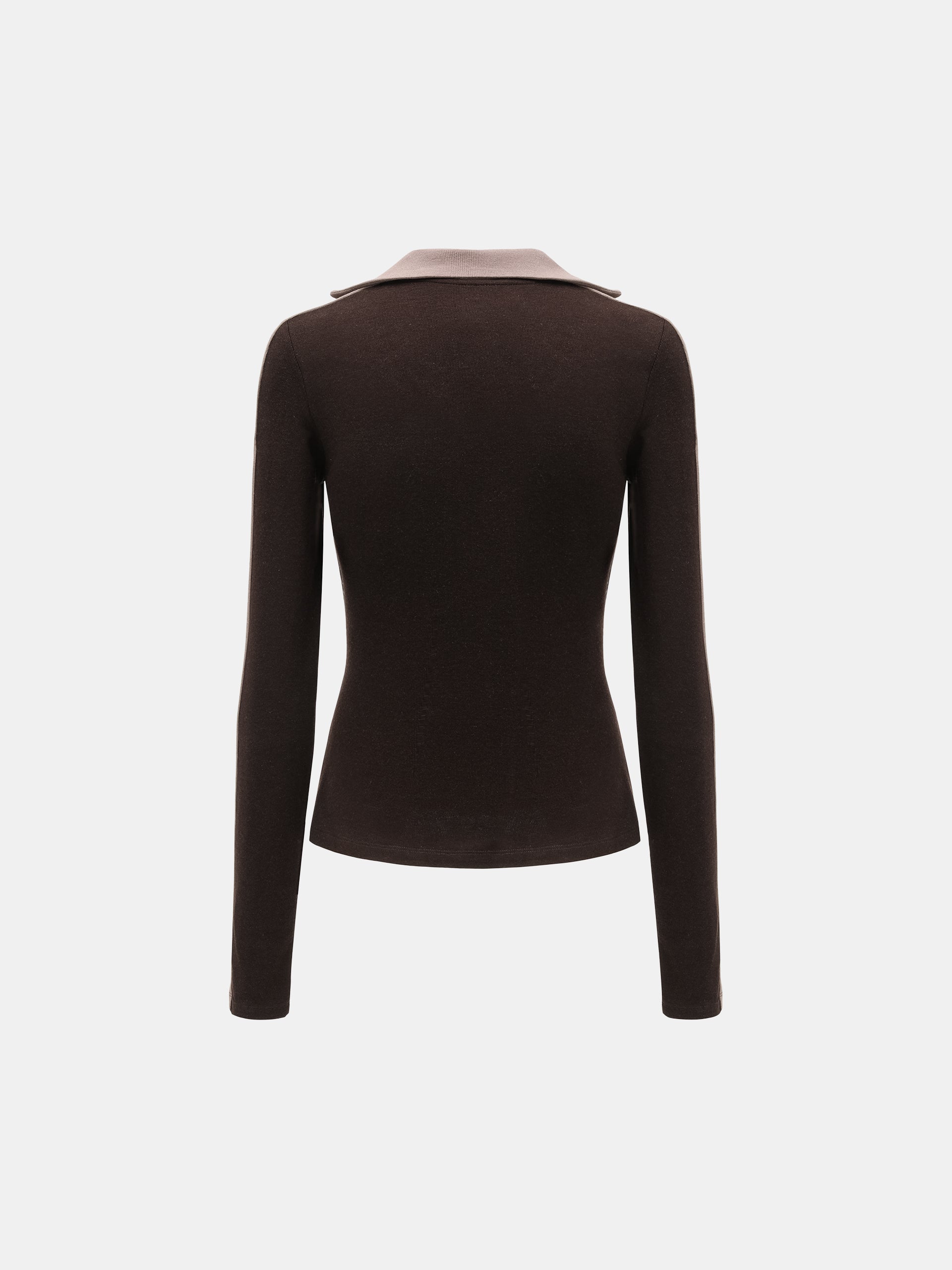 BROWN PANELLED CREW NECK LONG SLEEVE TOP