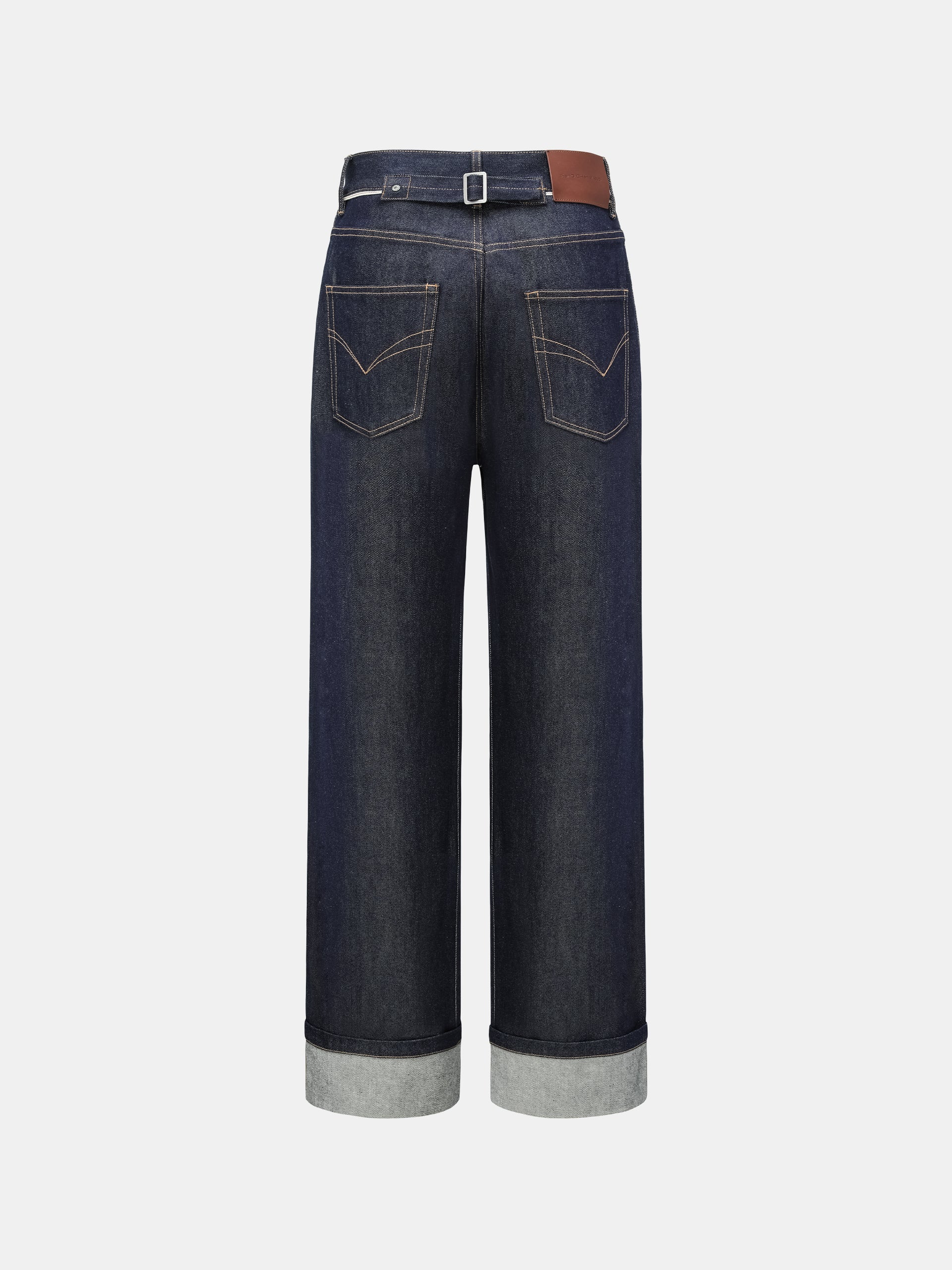 NAVY BLUE CUFFED STRAIGHT-LEG JEANS