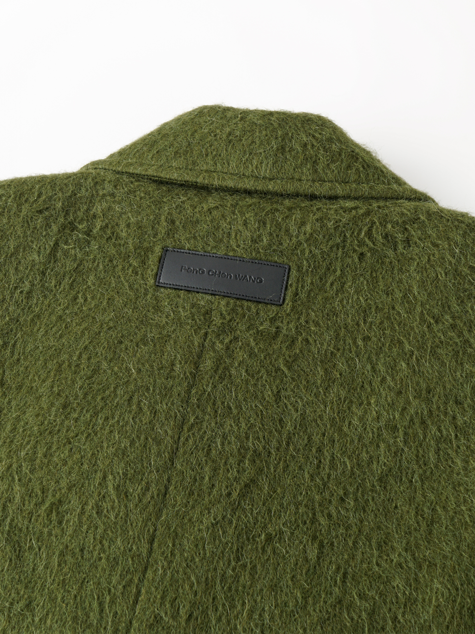 DOUBLE-BREASTED NOTCHED LAPEL GREEN WOOL BLEND COAT