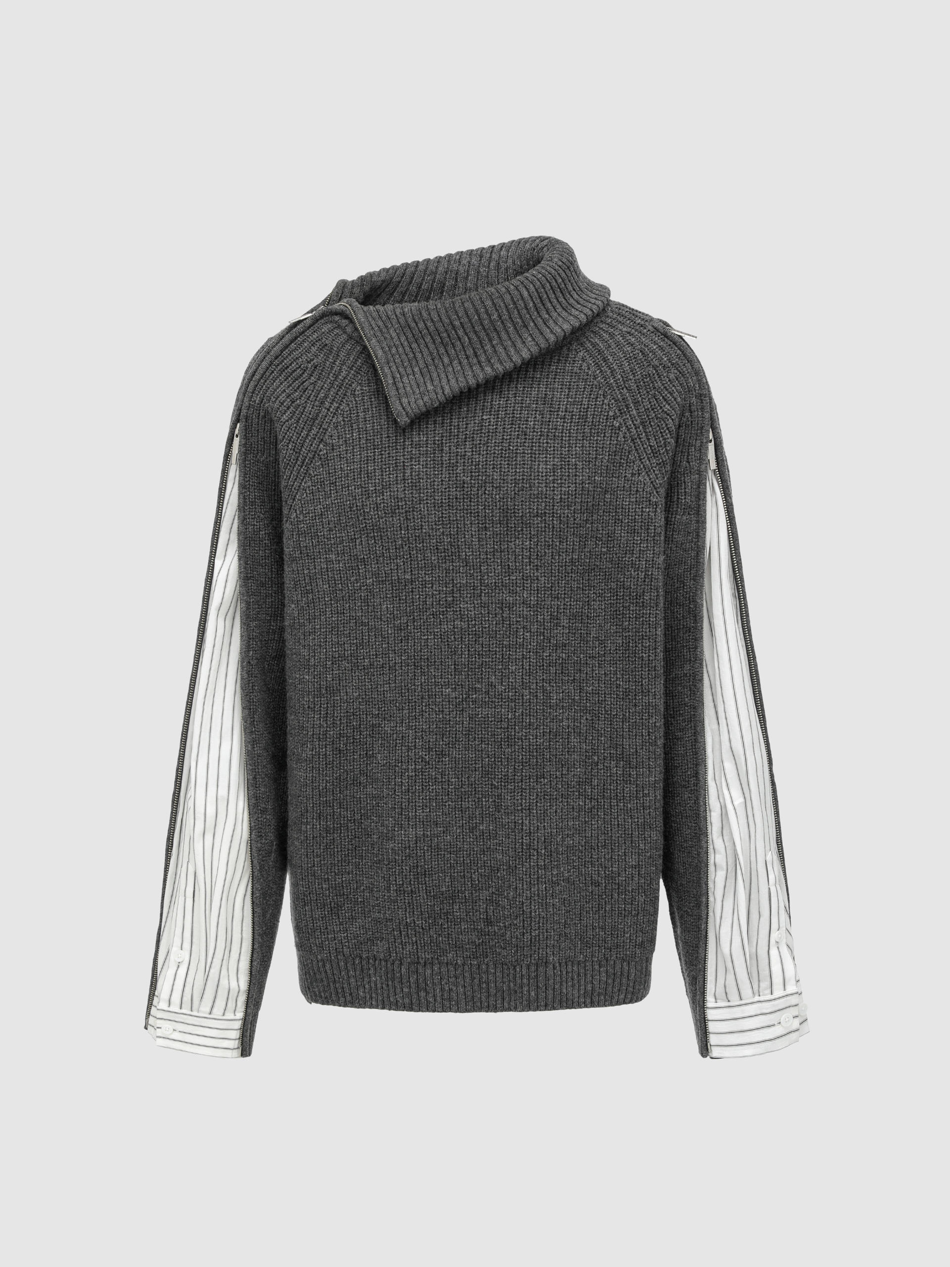 DECONSTRUCTED SHIRT FABRIC SWEATER WITH PATCHWORK