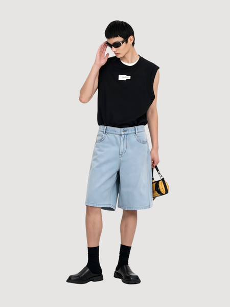 BLUE DENIM MEDIUM SHORTS – Feng Chen Wang