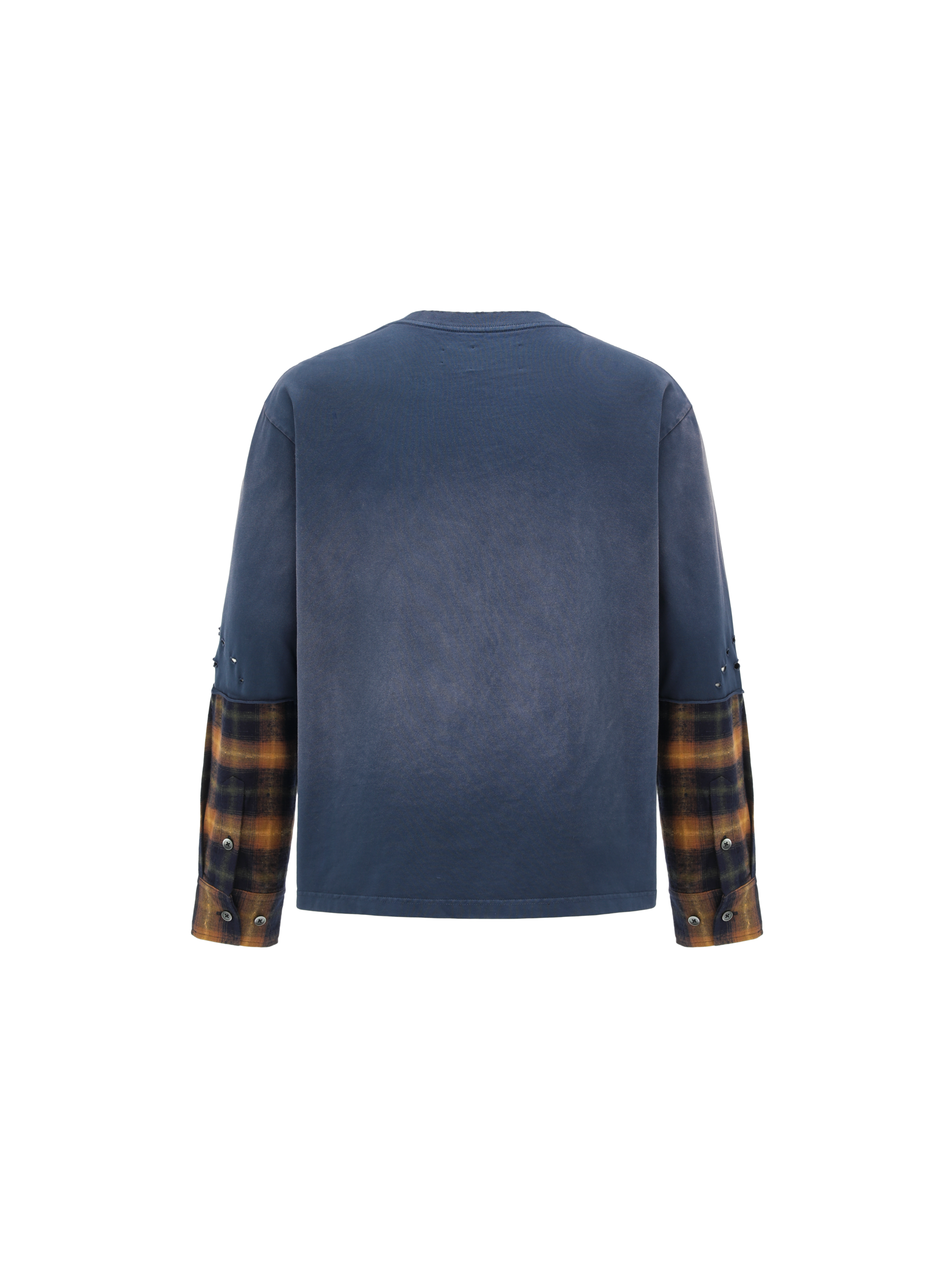 NAVY GRADIENT WASHED PATCHWORK LONG-SLEEVE T-SHIRT - Feng Chen Wang