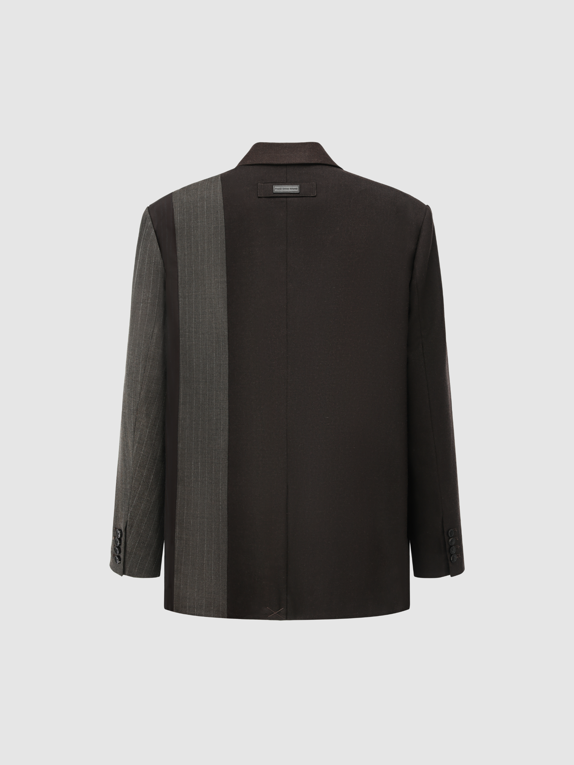 BROWN STRIPED AND SOLID PANELED BLAZER