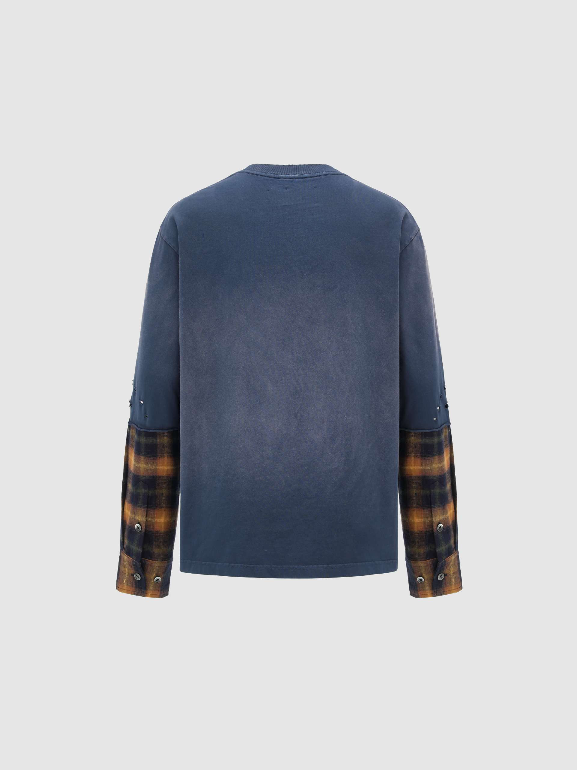 NAVY GRADIENT WASHED PATCHWORK LONG-SLEEVE T-SHIRT