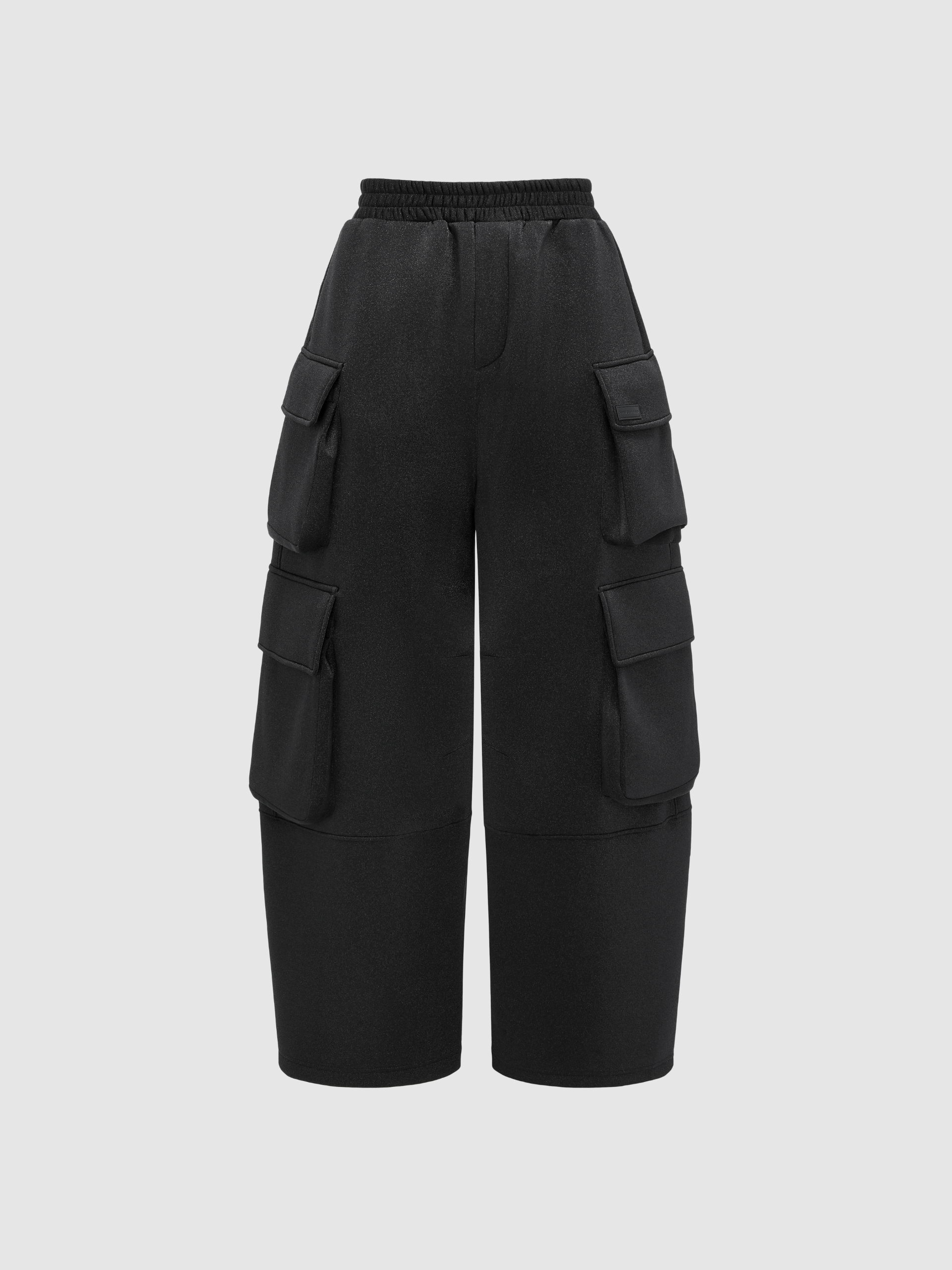 BLACK SUBTLE SHIMMER PANTS WITH 3D POCKETS