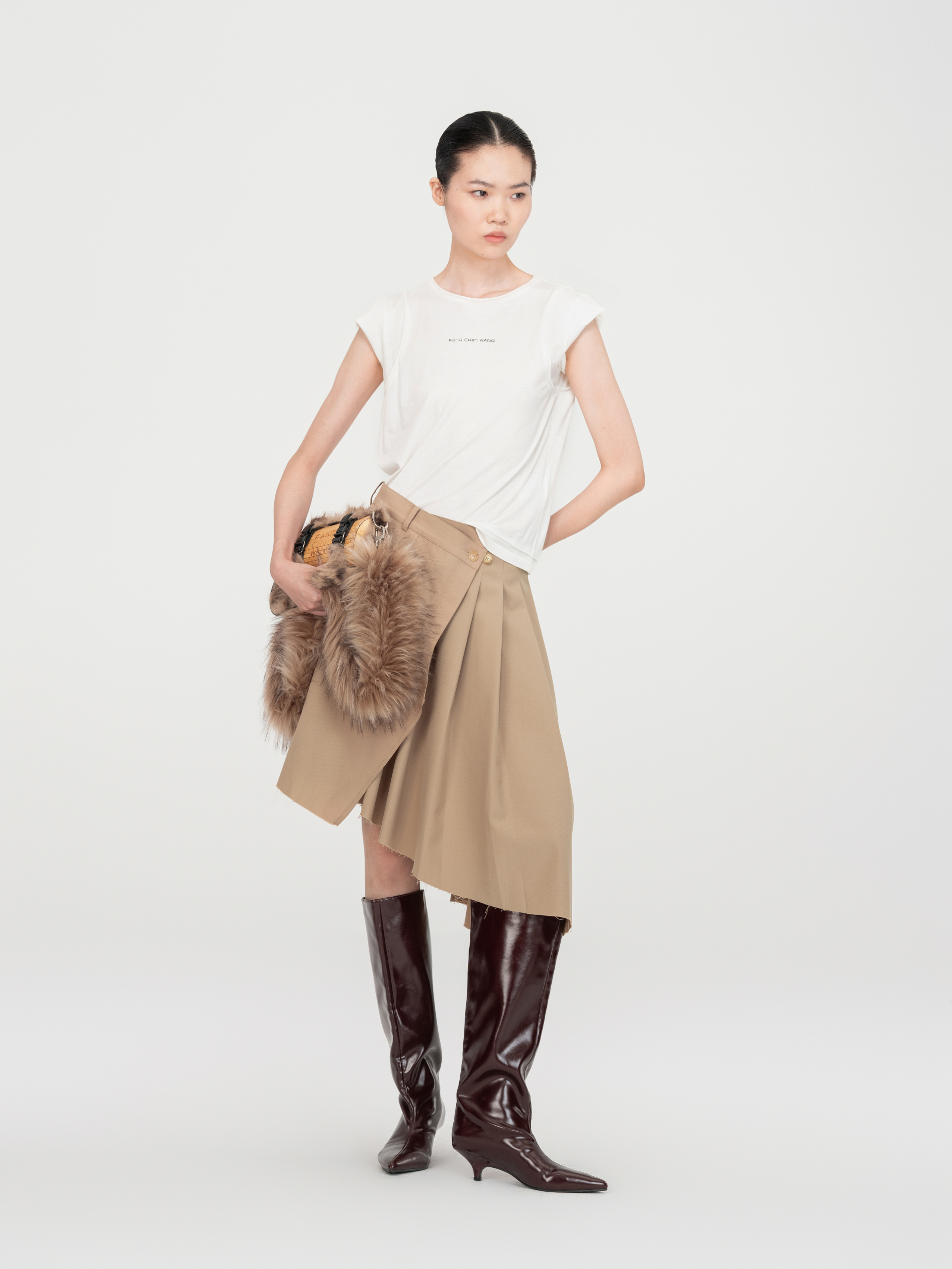 KHAKI WRAP MIDI SKIRT