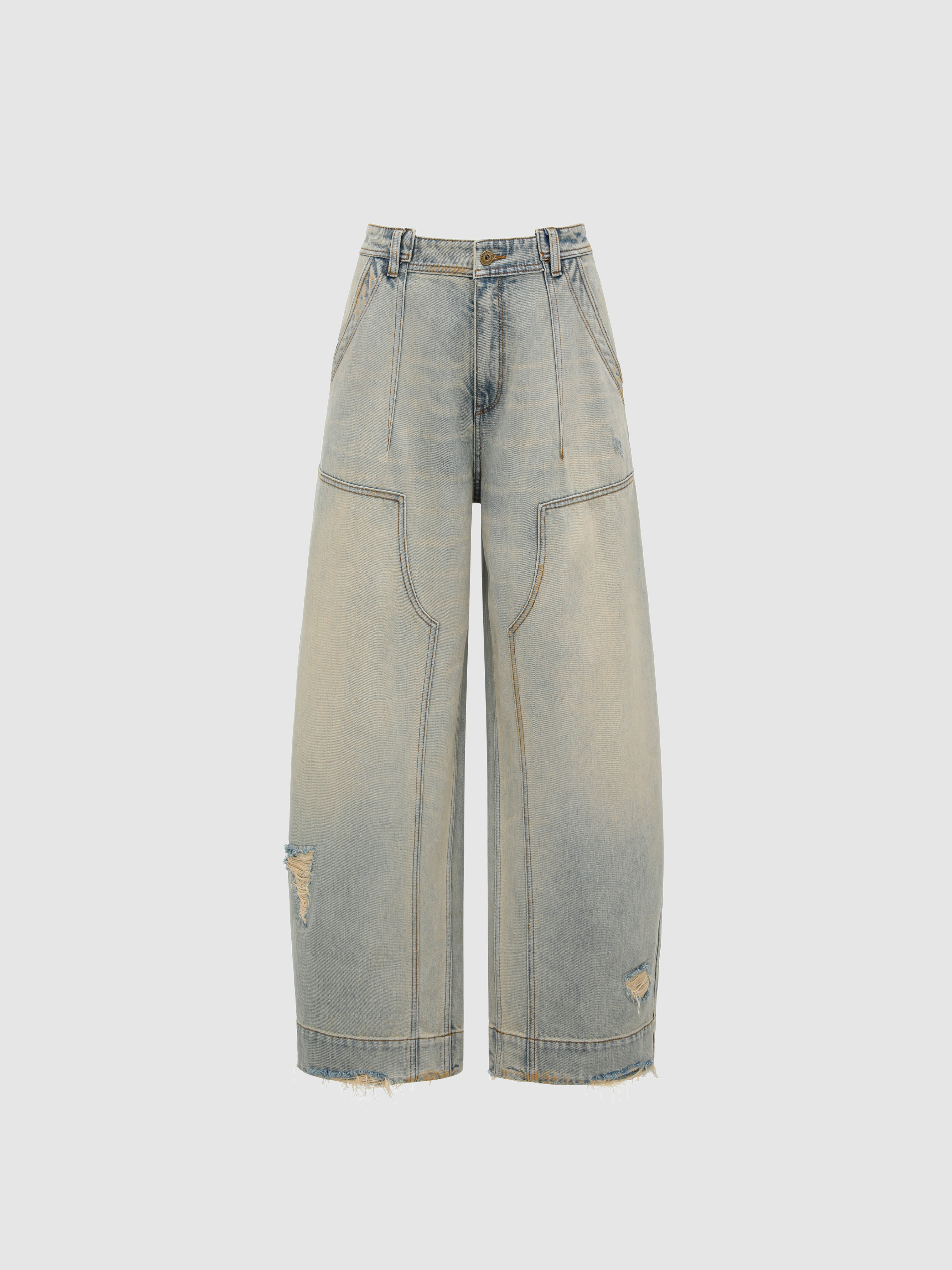 VINTAGE WASHED DENIM DECONSTRUCTED JEANS