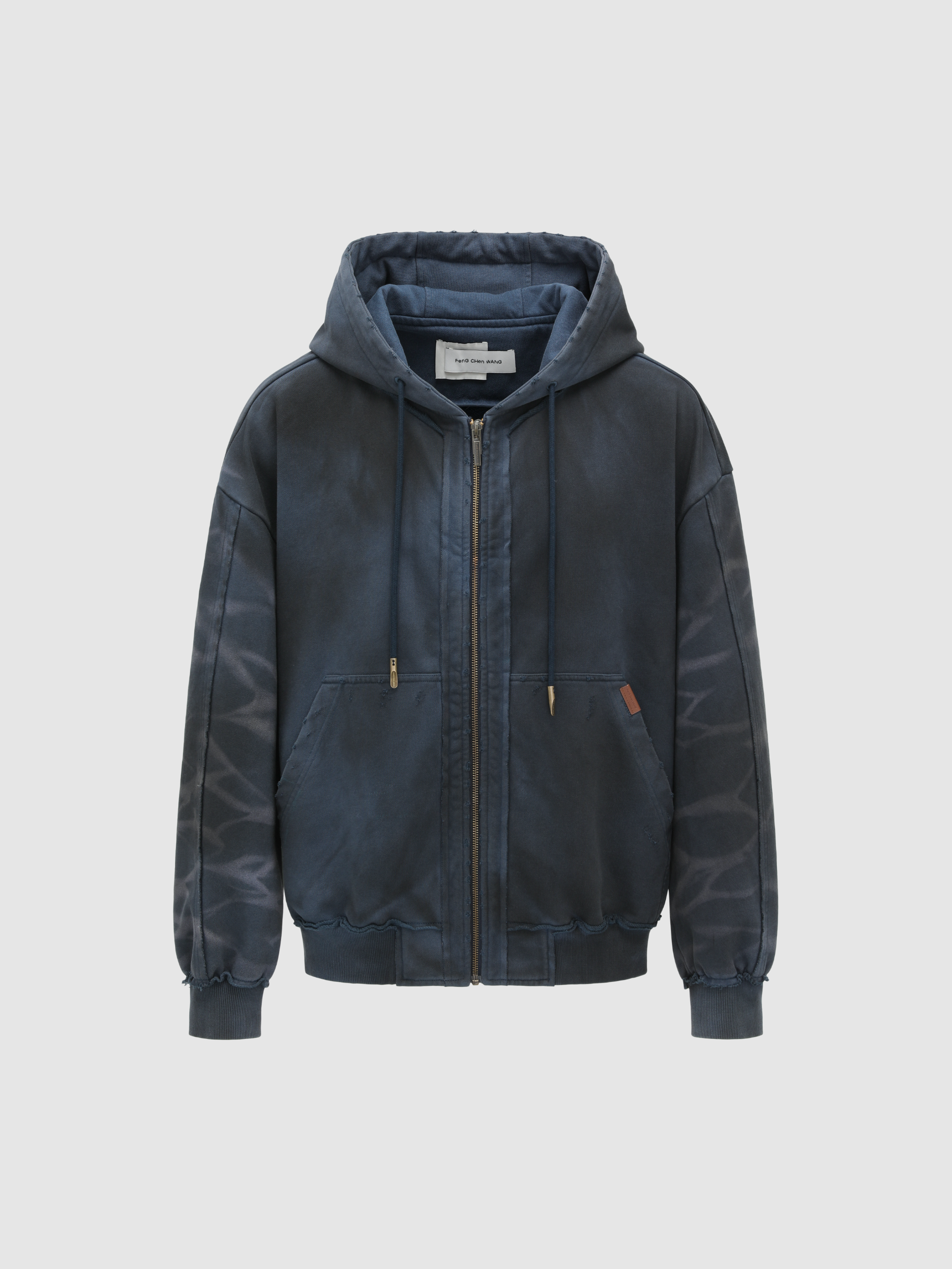 NAVY WASHED ZIP-UP HOODIE