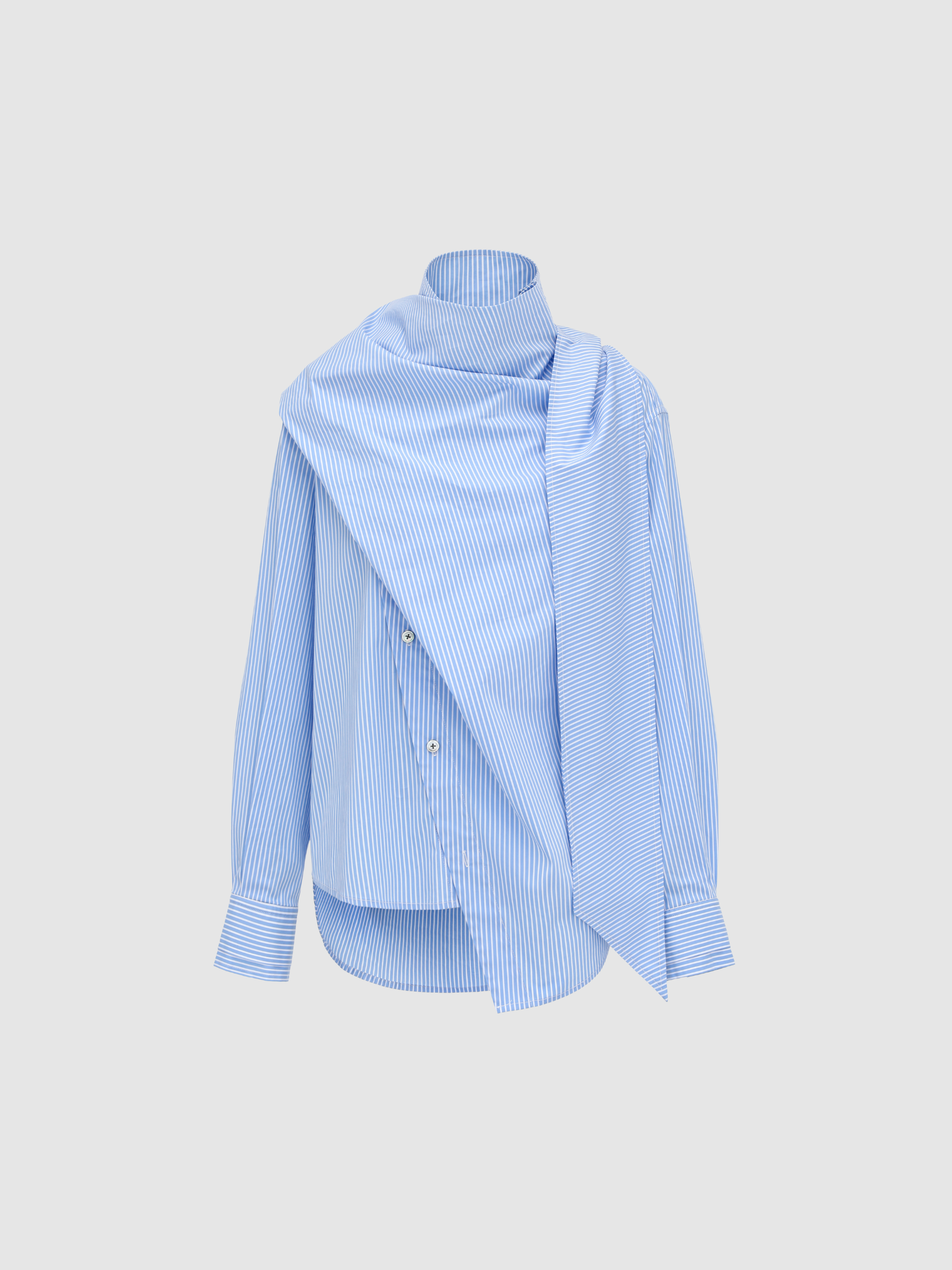 BLUE DRAPED BLOUSE WITH SCARF