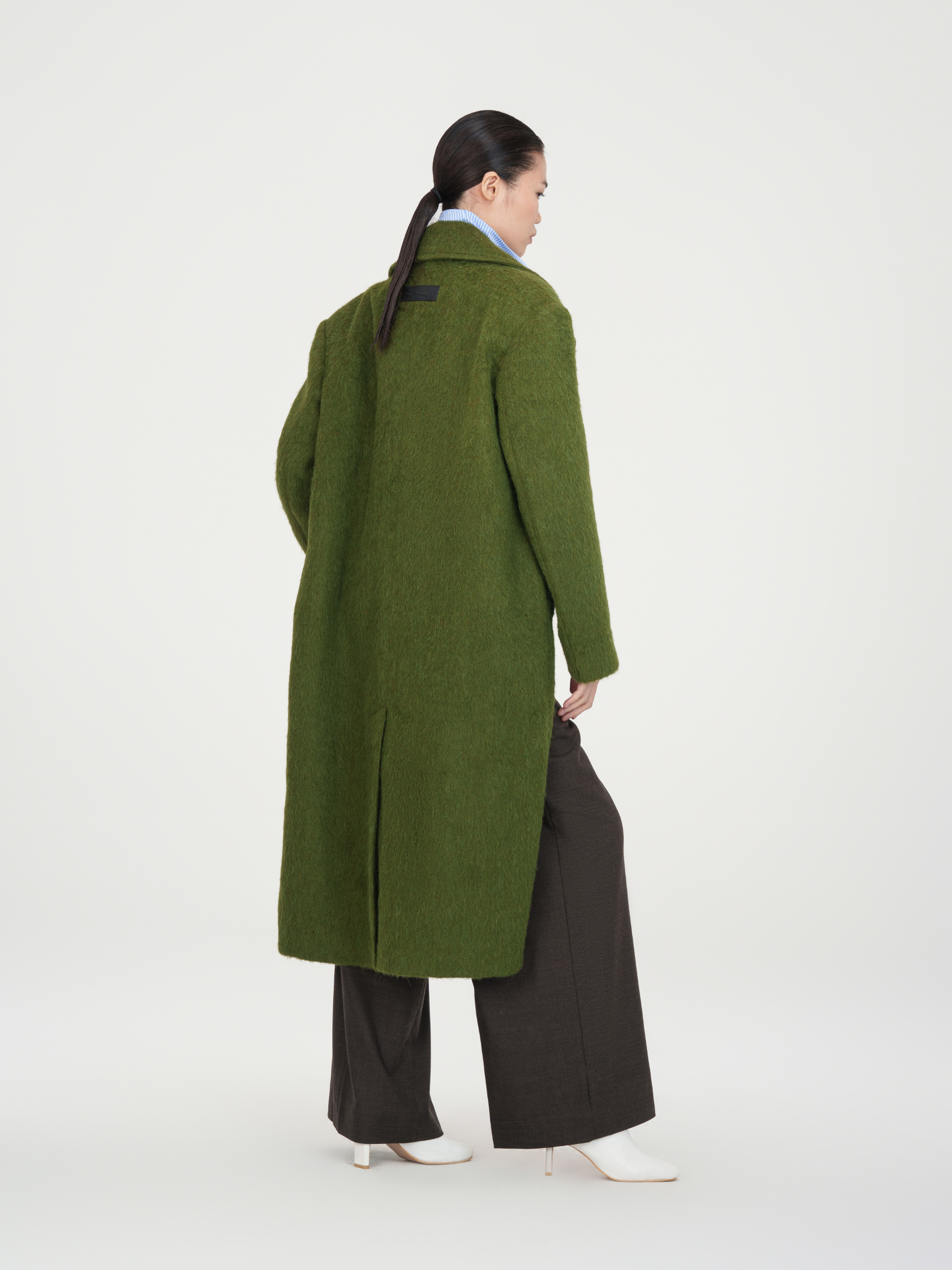 DOUBLE-BREASTED NOTCHED LAPEL GREEN WOOL BLEND COAT