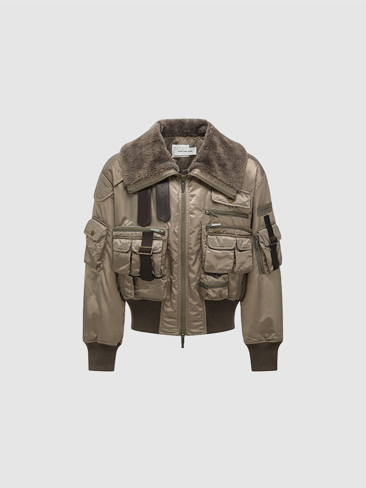 MULTIPOCKET CARGO JACKET WITH LEATHER TRIM