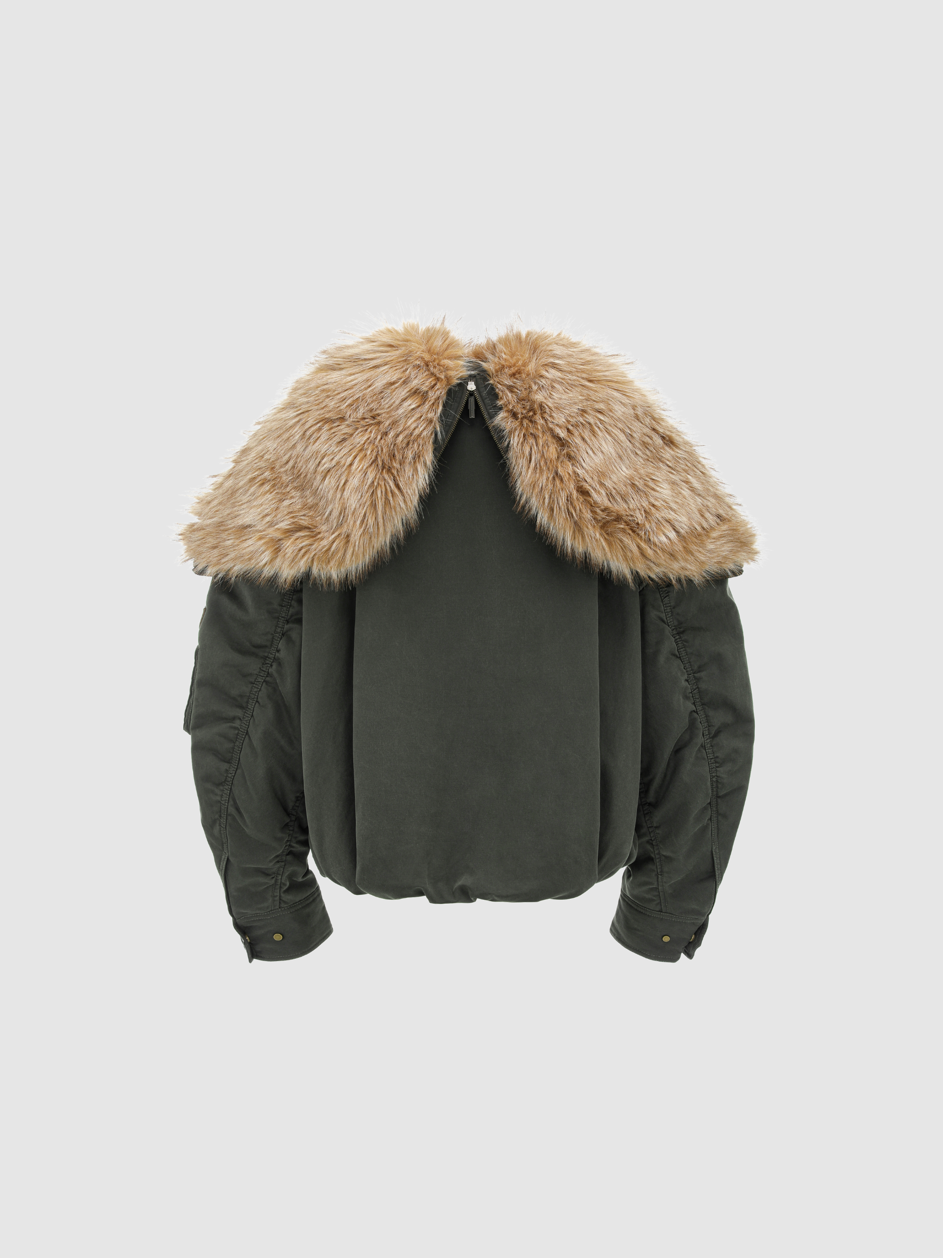 GREEN WASHED COTTON JACKET WITH FAUX FUR COLLAR