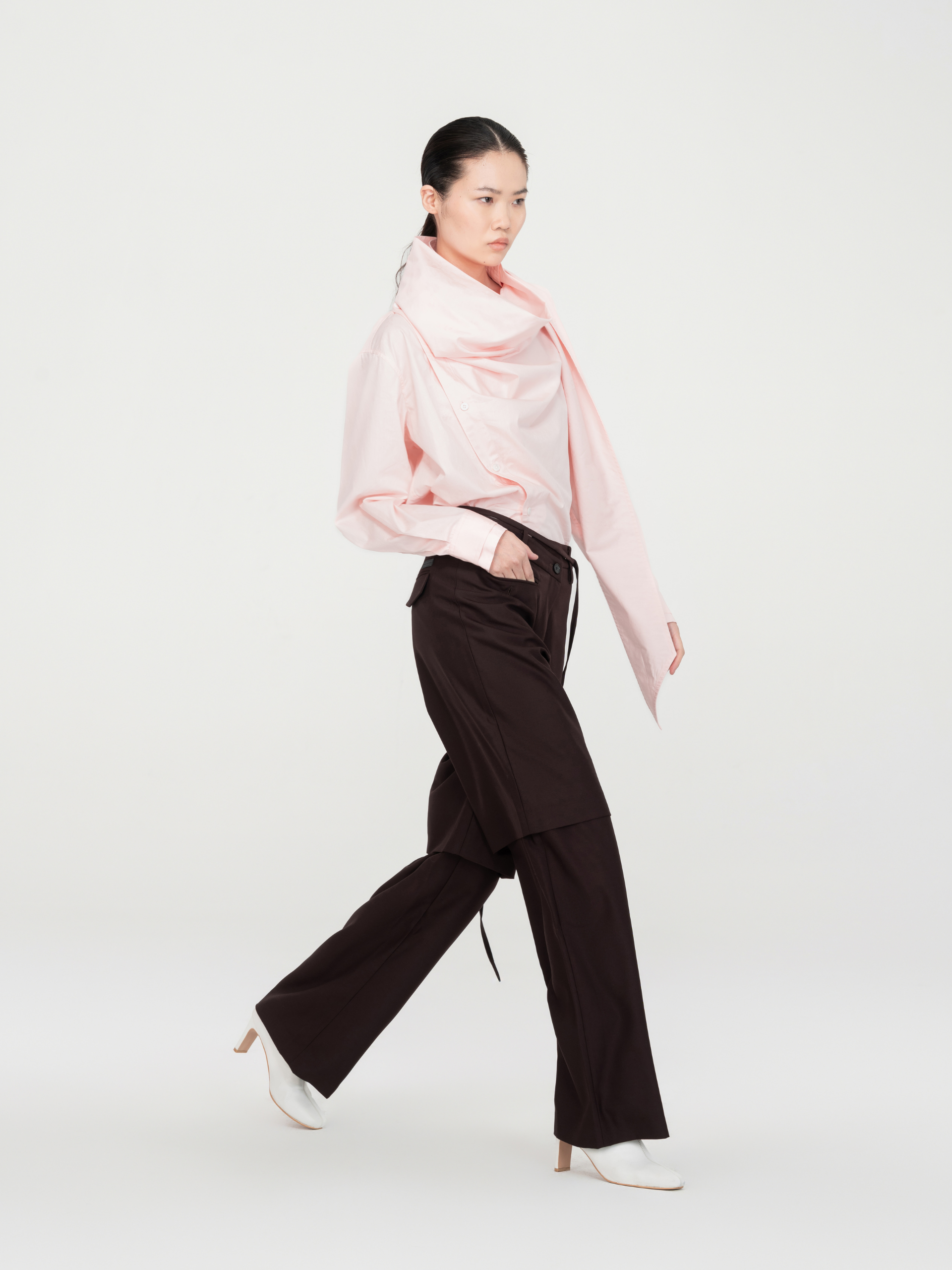 PINK DRAPED BLOUSE WITH SCARF