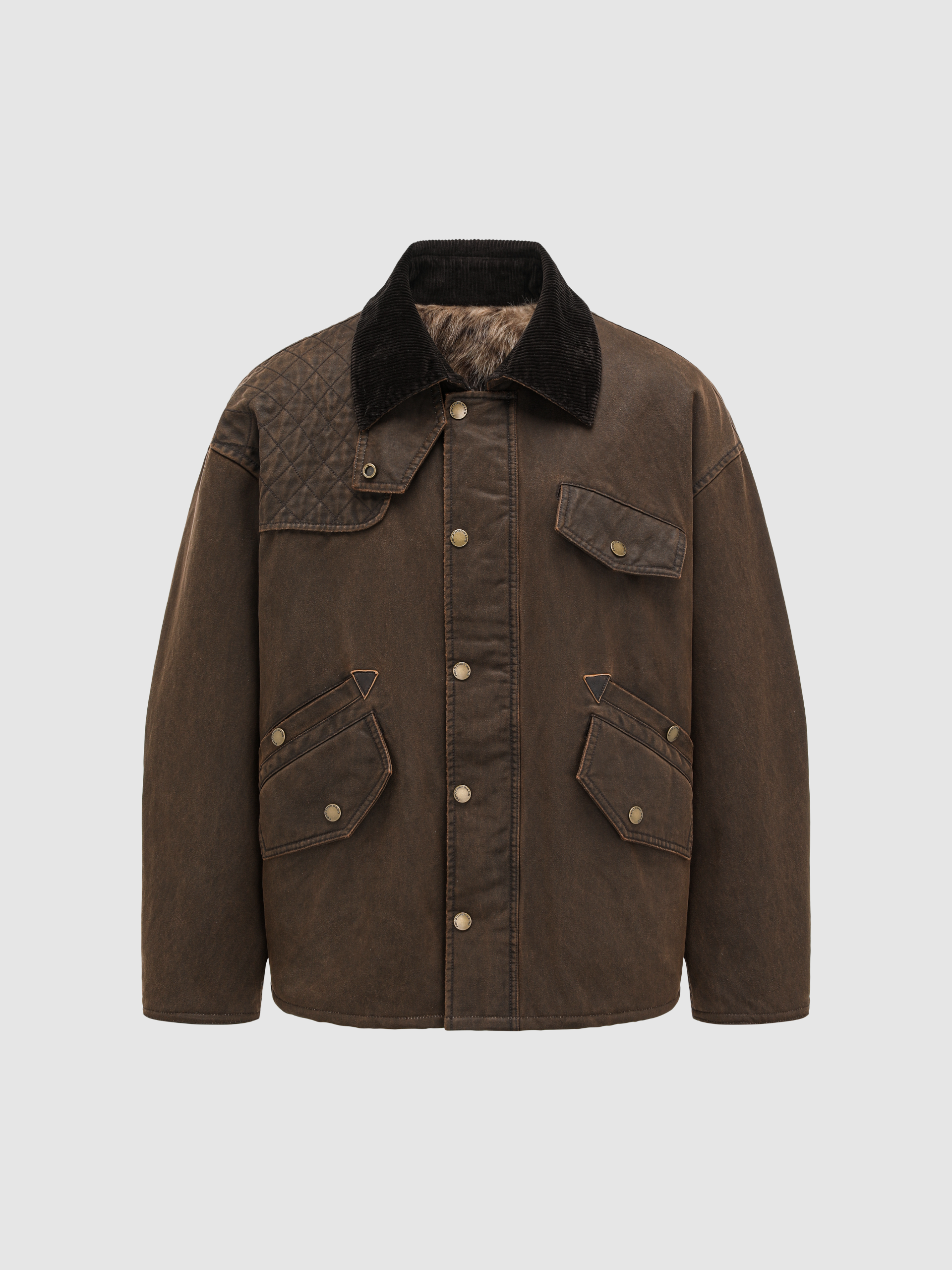 REVERSIBLE WASHED COTTON JACKET WITH LEOPARD-PRINT LINING