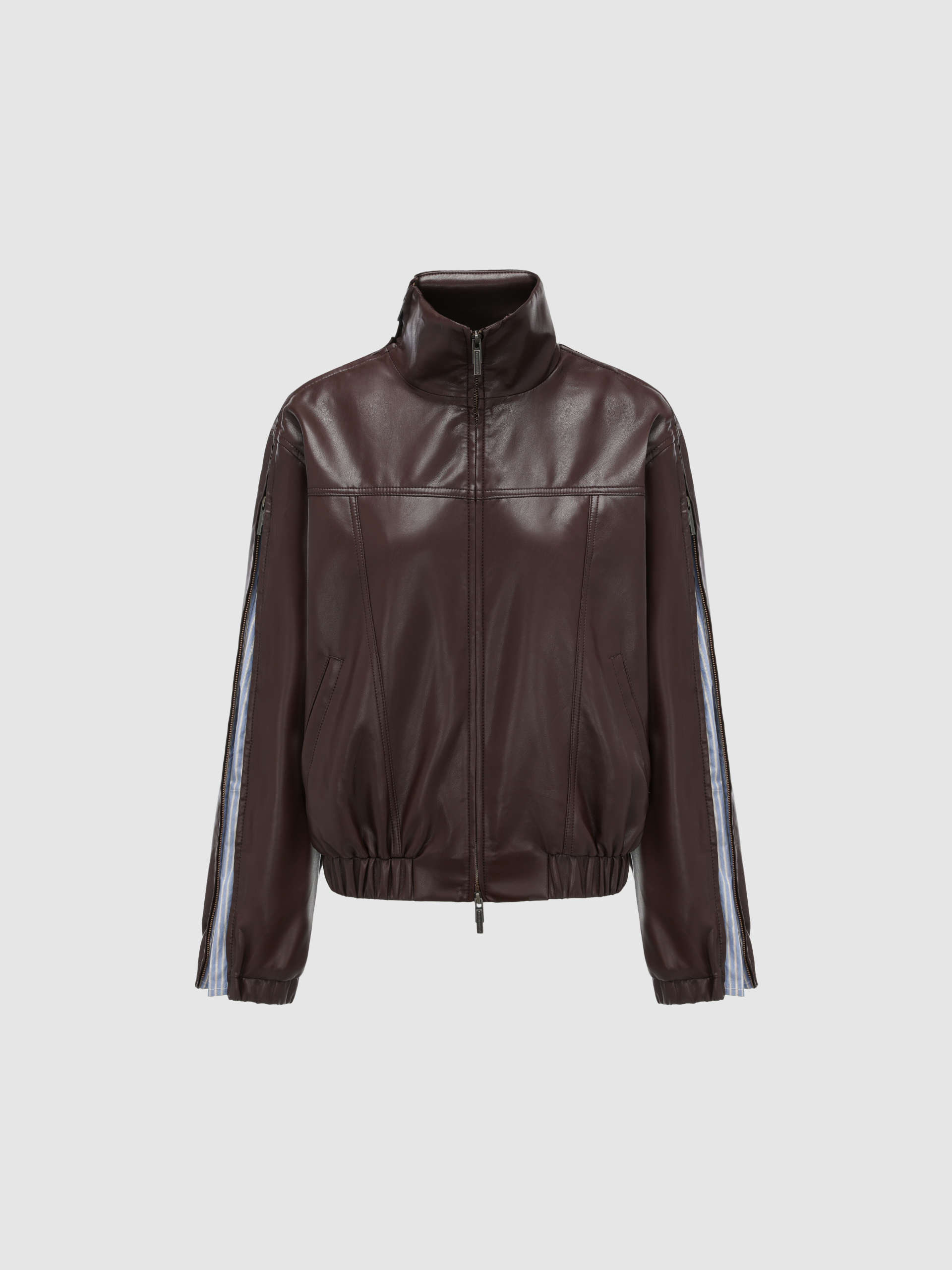 STRIPED PANEL STAND COLLAR ZIP JACKET