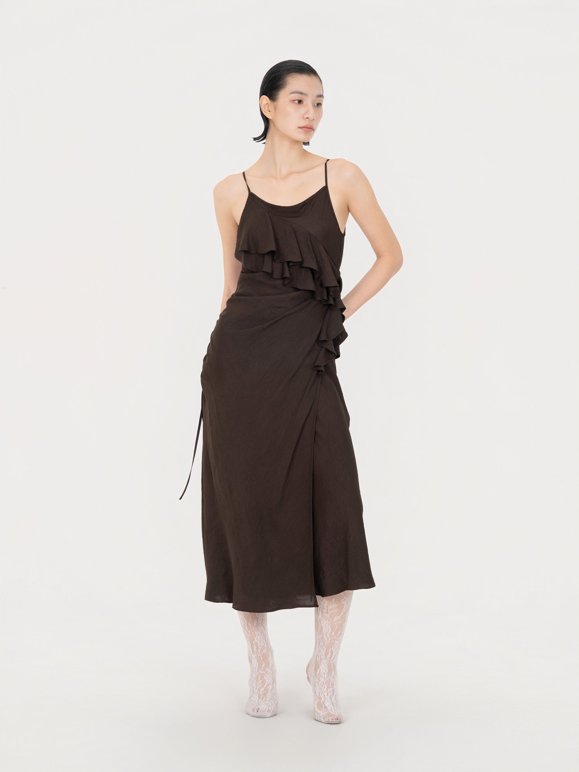 ASYMMERTRICAL RUFFLE DRESS