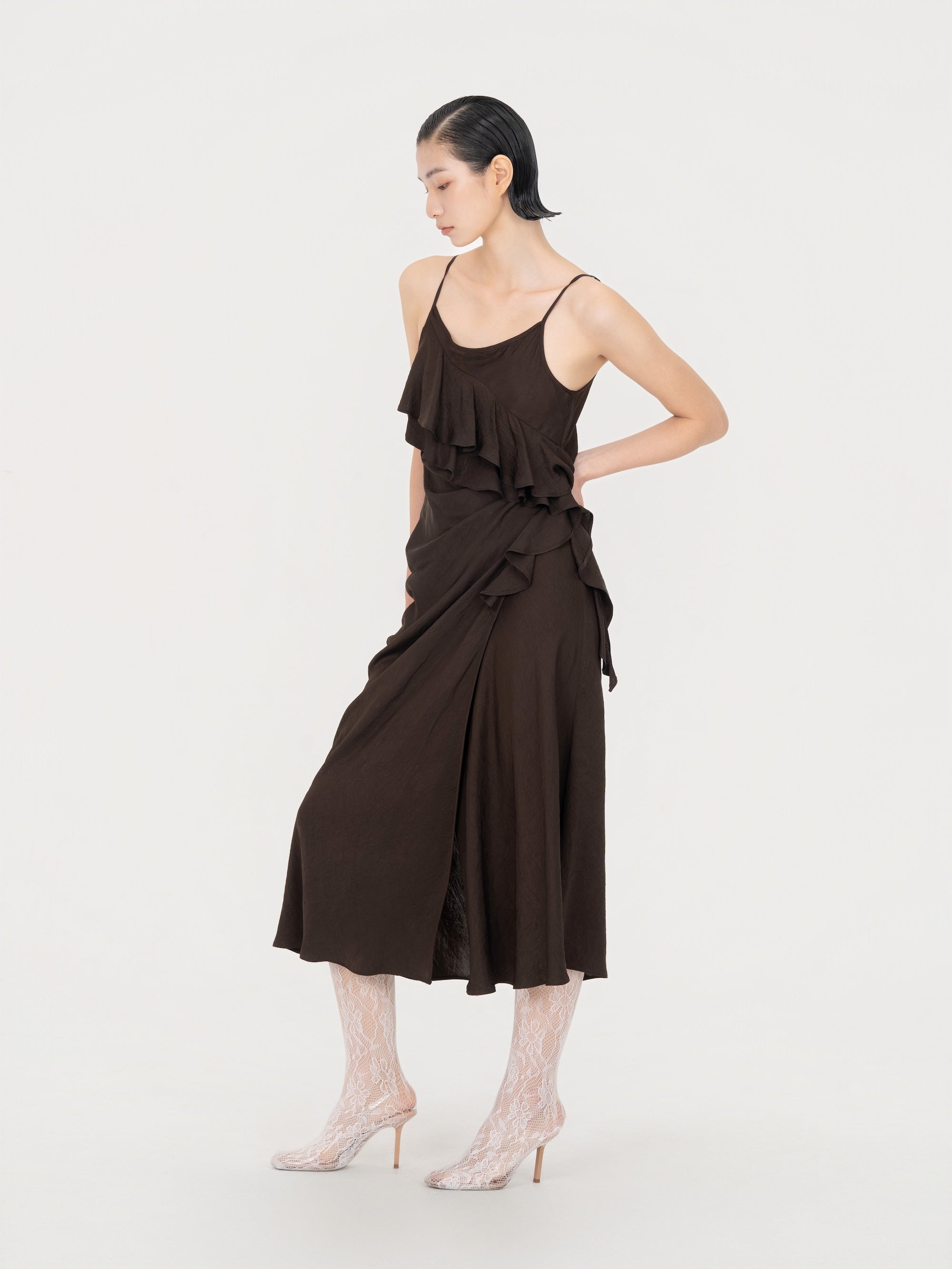 ASYMMERTRICAL RUFFLE DRESS
