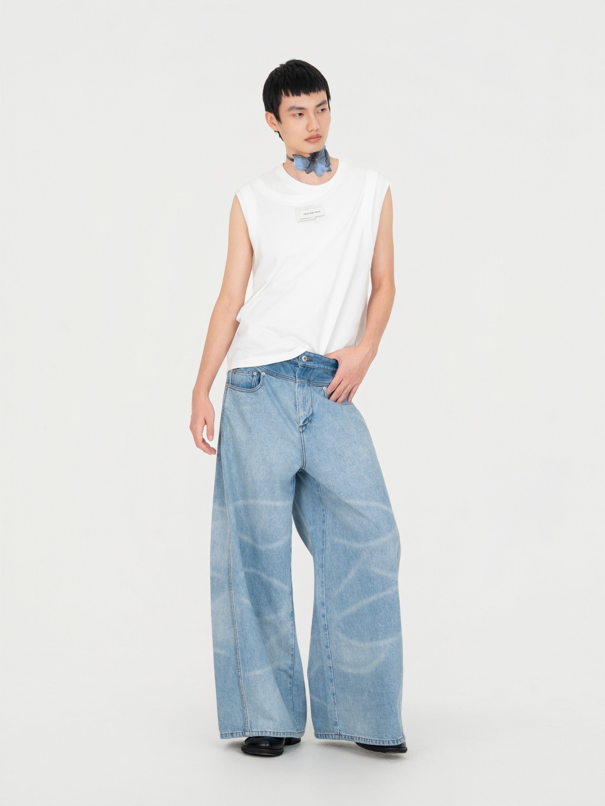 WIDE LEG DENIM TROUSERS