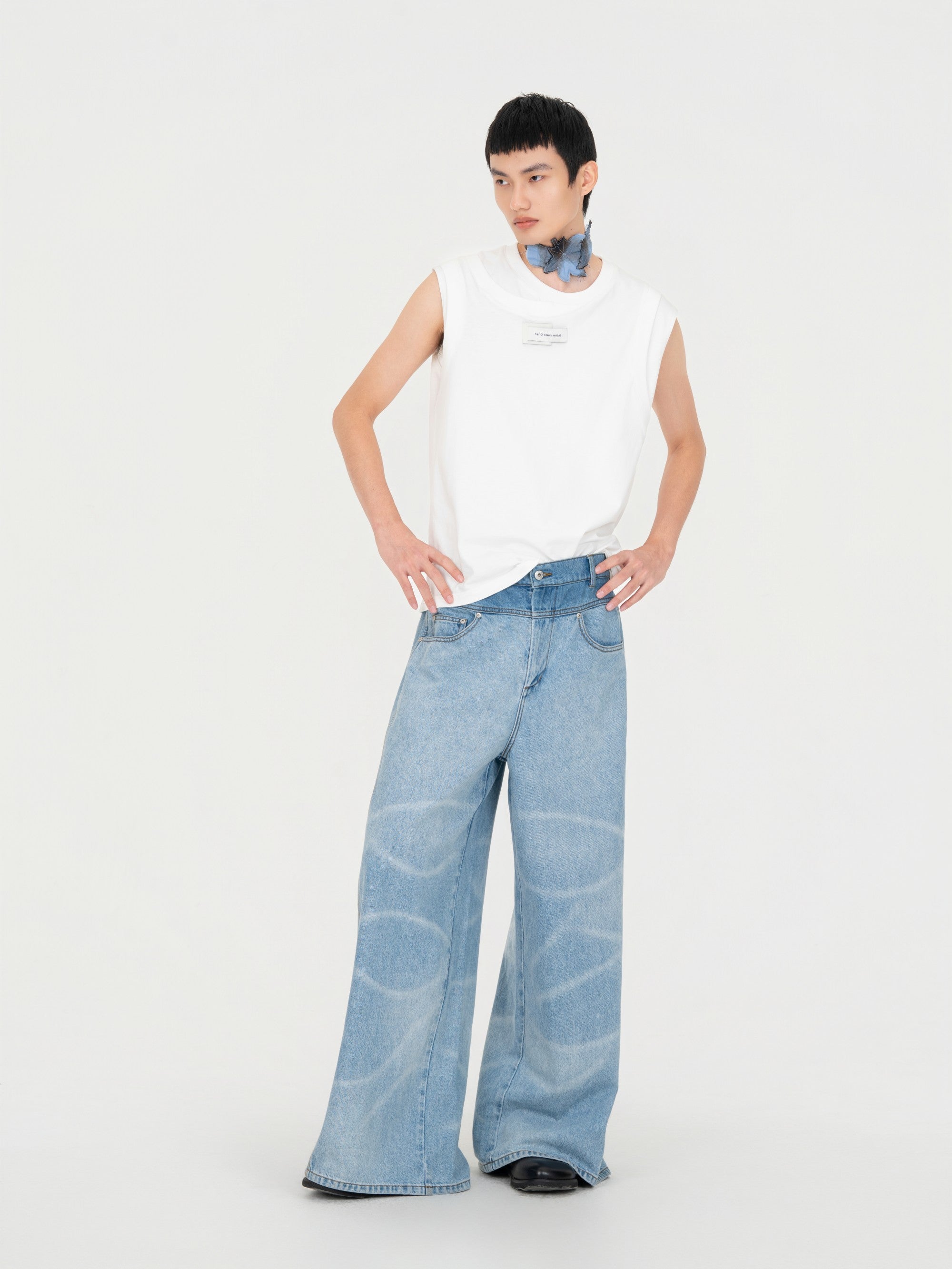 WIDE LEG DENIM TROUSERS