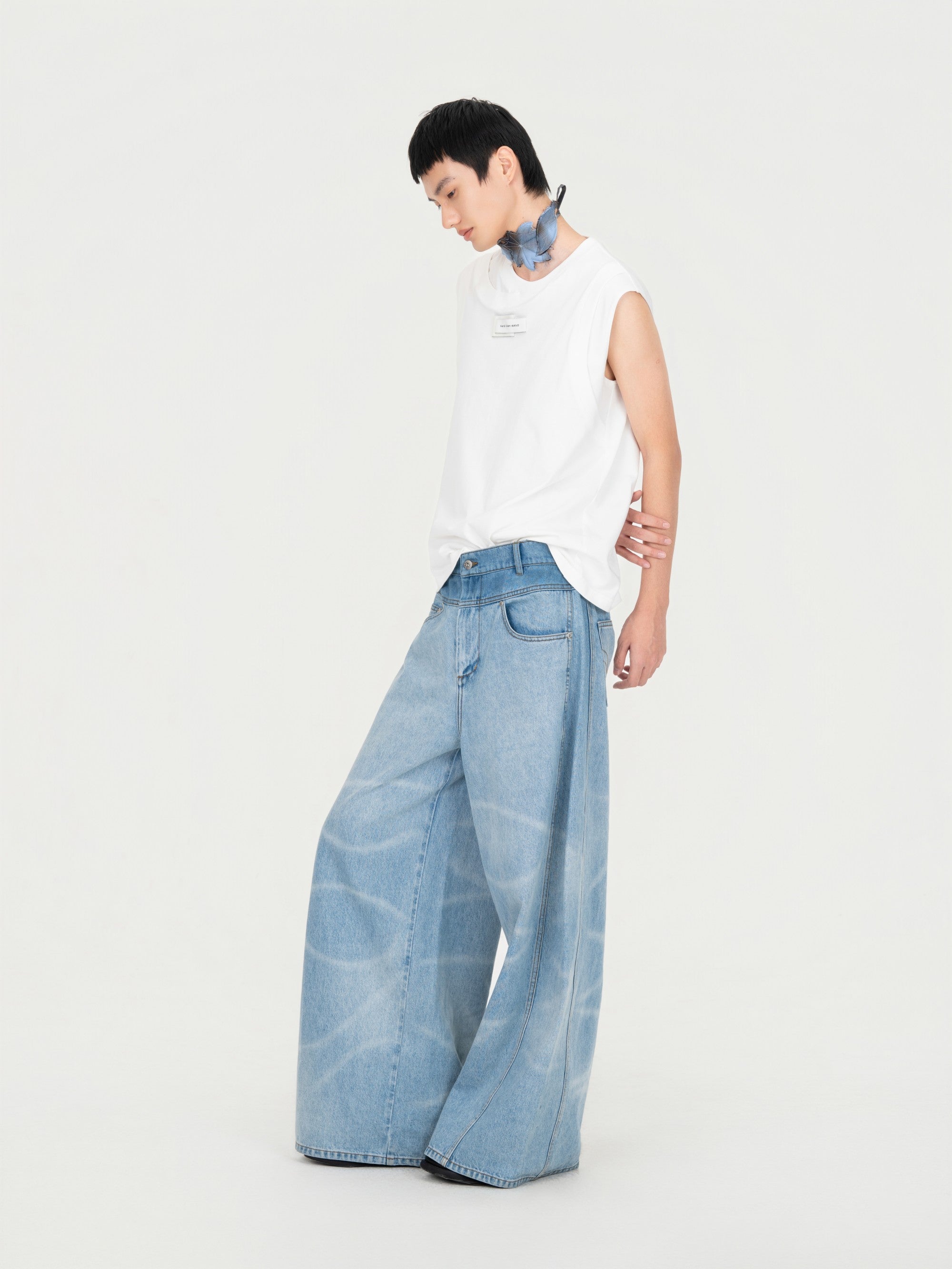 WIDE LEG DENIM TROUSERS