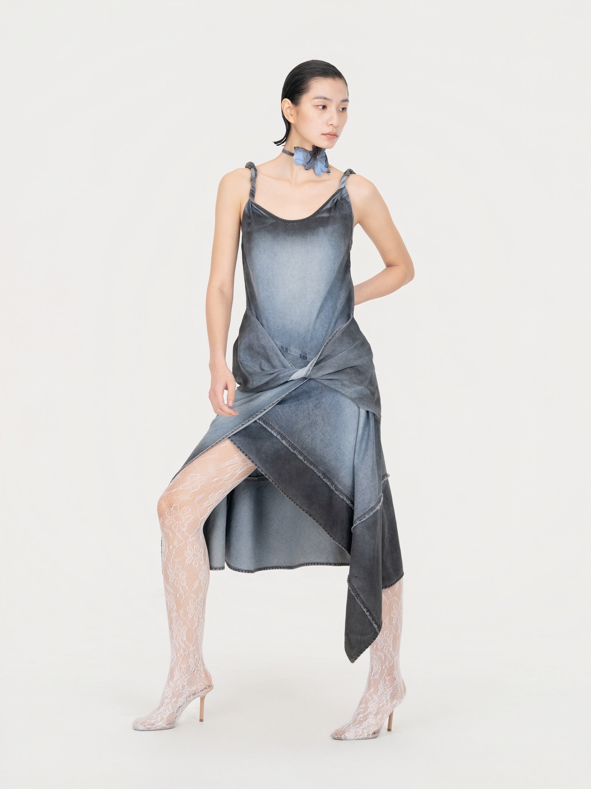 INDIGO GRADIENT DENIM DRESS - Feng Chen Wang