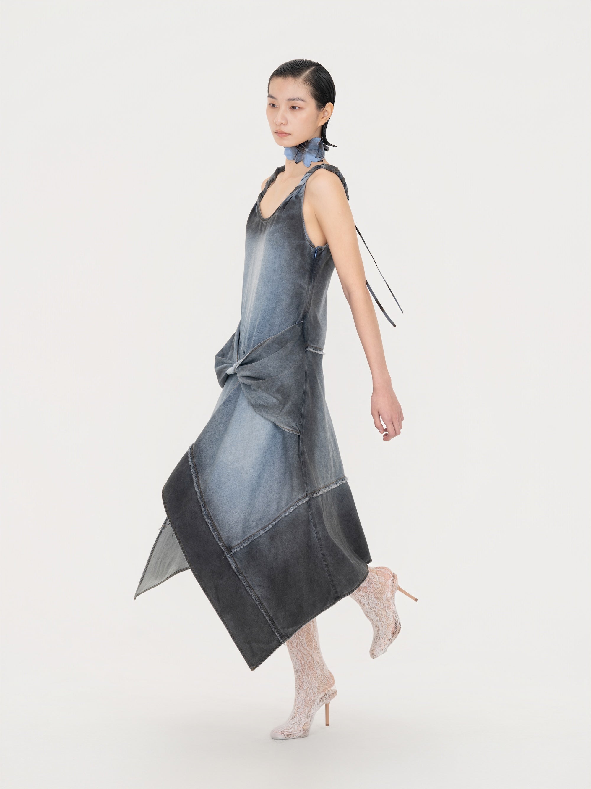 INDIGO GRADIENT DENIM DRESS - Feng Chen Wang