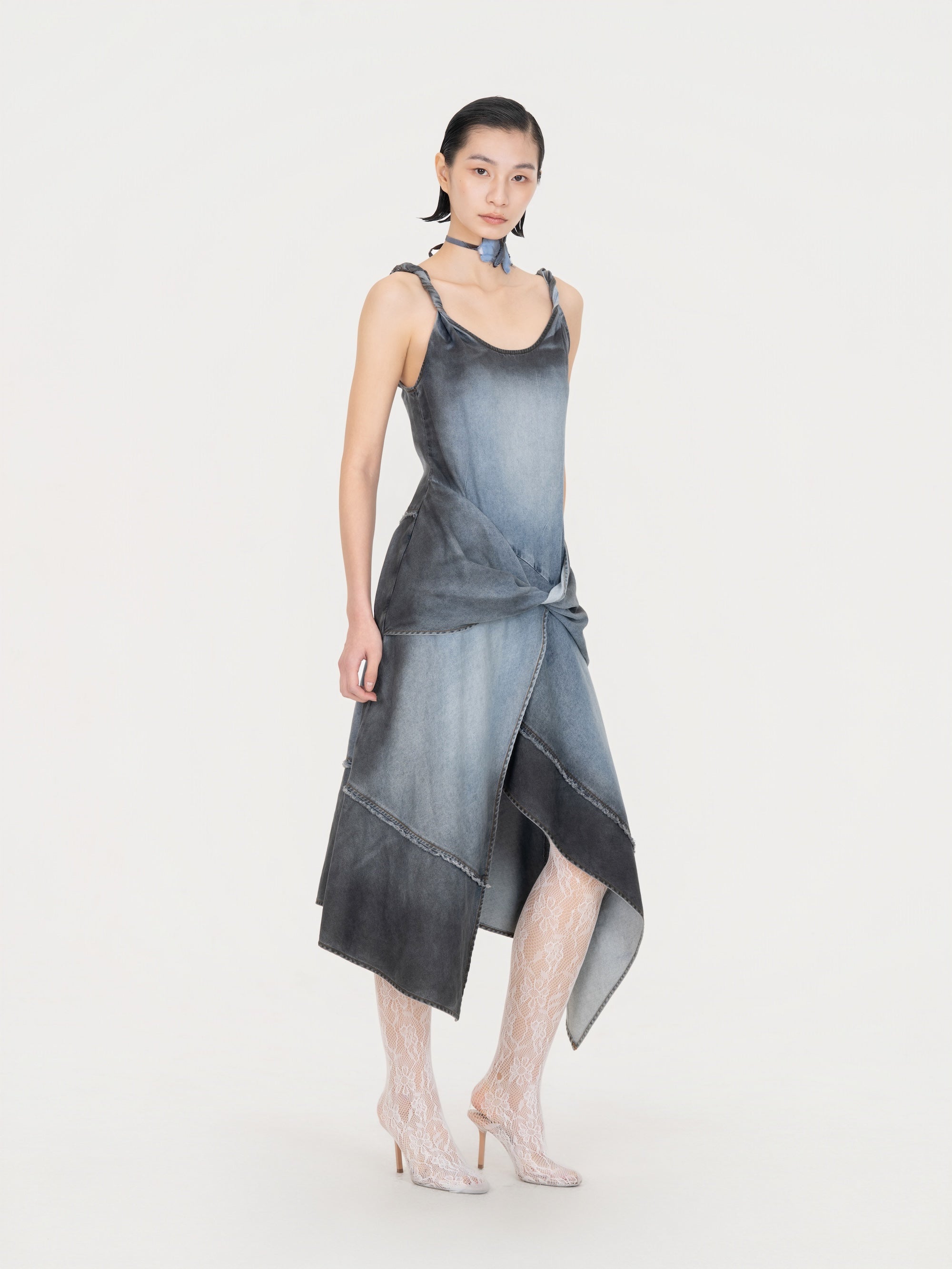 INDIGO GRADIENT DENIM DRESS - Feng Chen Wang