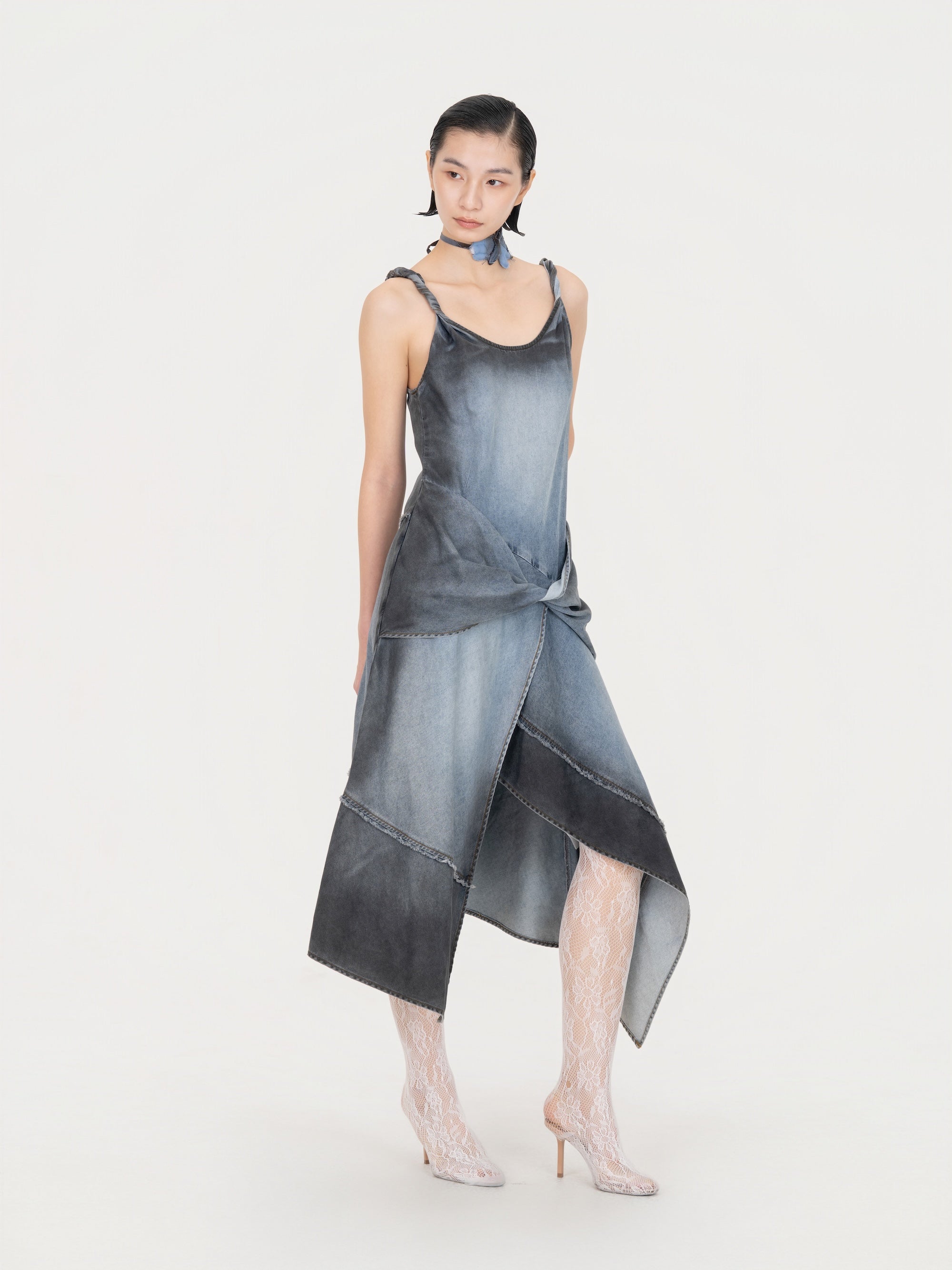 INDIGO GRADIENT DENIM DRESS M INDIGO GRADIENT DENIM DRESS M