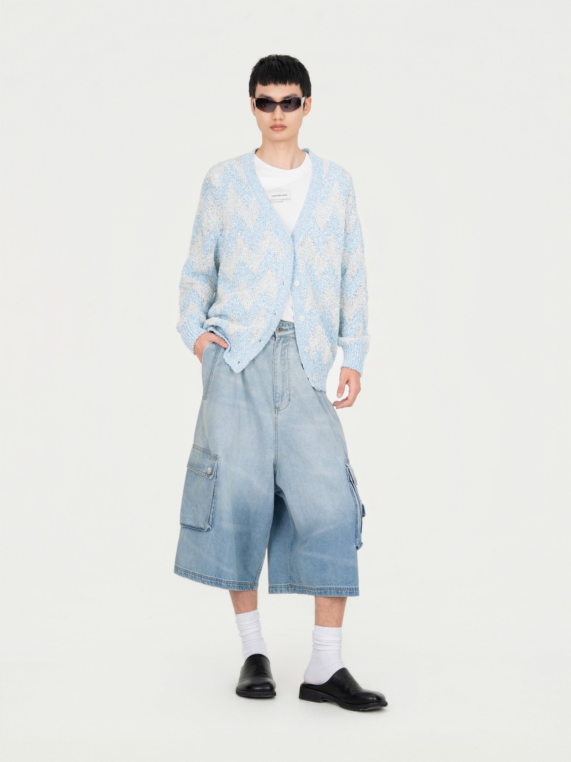 OVERSIZED MID LENGTH DENIM CARGO TROUSER