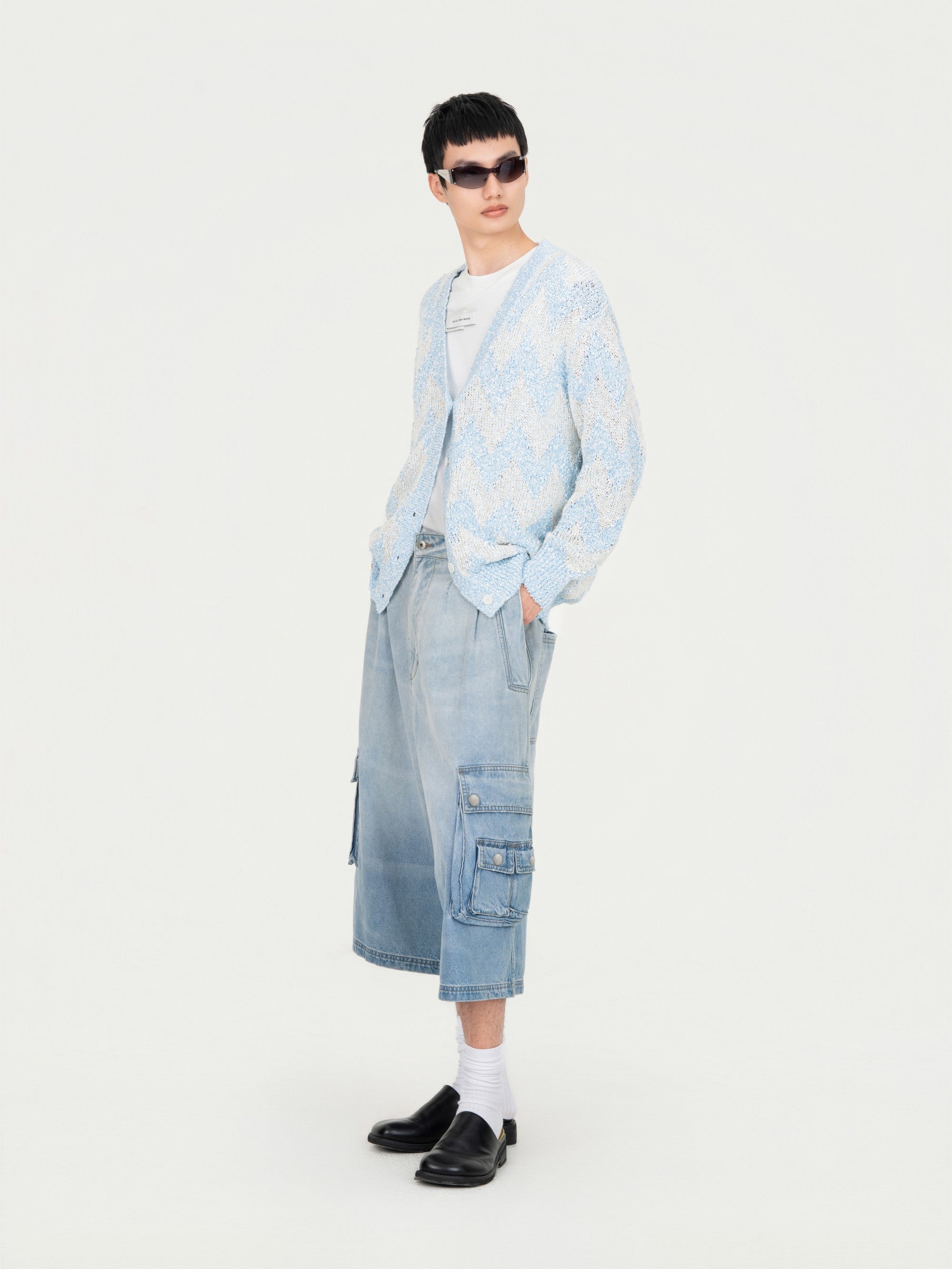 OVERSIZED MID LENGTH DENIM CARGO TROUSER