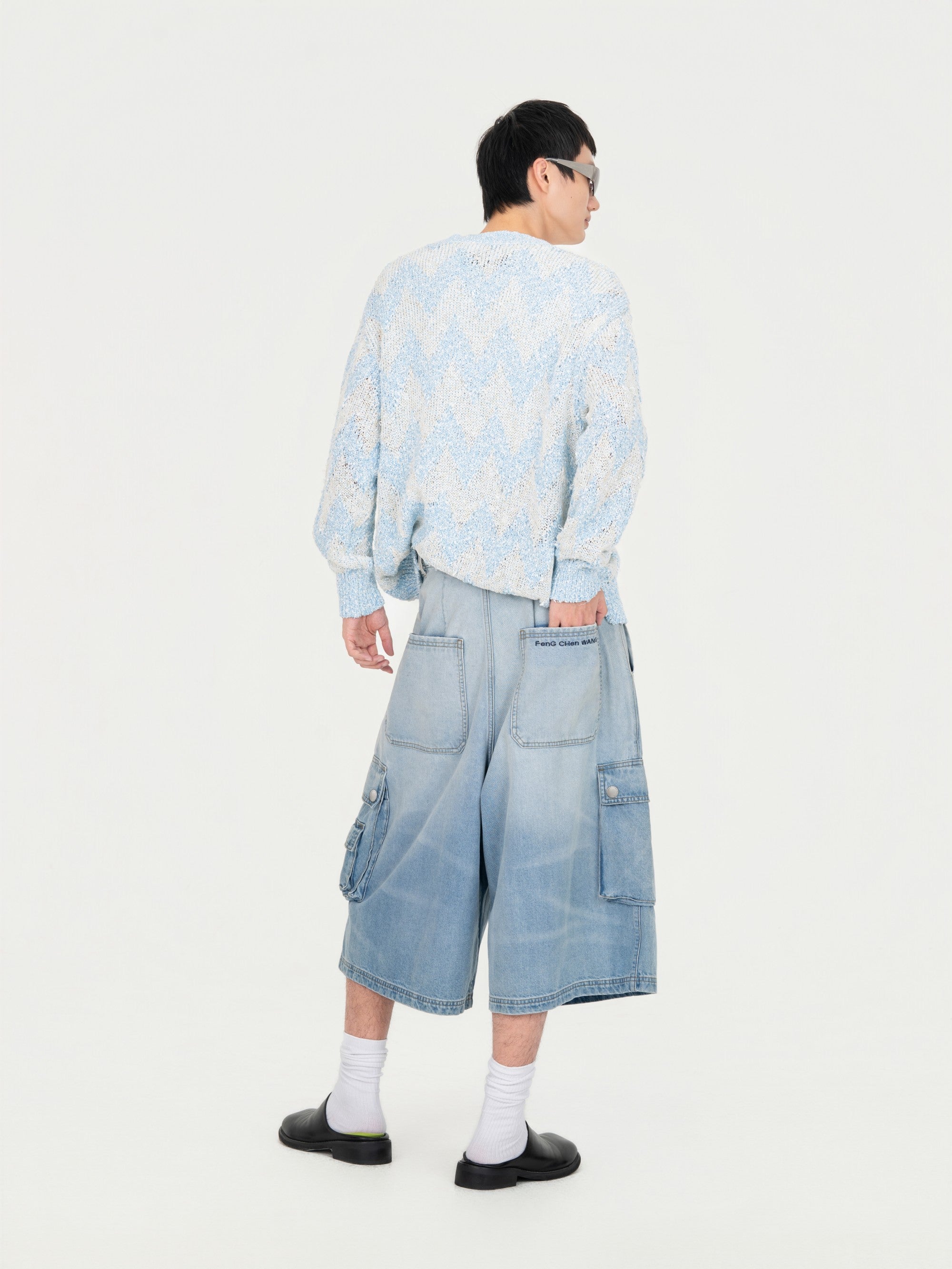 OVERSIZED MID LENGTH DENIM CARGO TROUSER